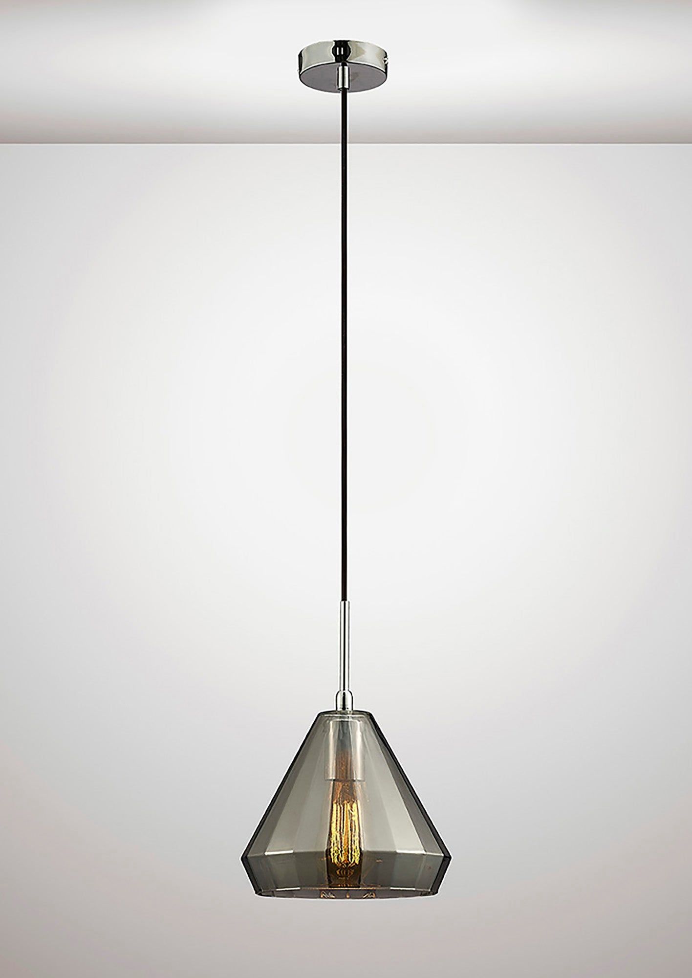 Markus Single Medium Cone Pendant 1 Light E27 Polished Chrome/Smoke Black Glass