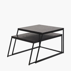 S/2 Mashiko Black Ash Veneer and Black Metal Coffee Tables