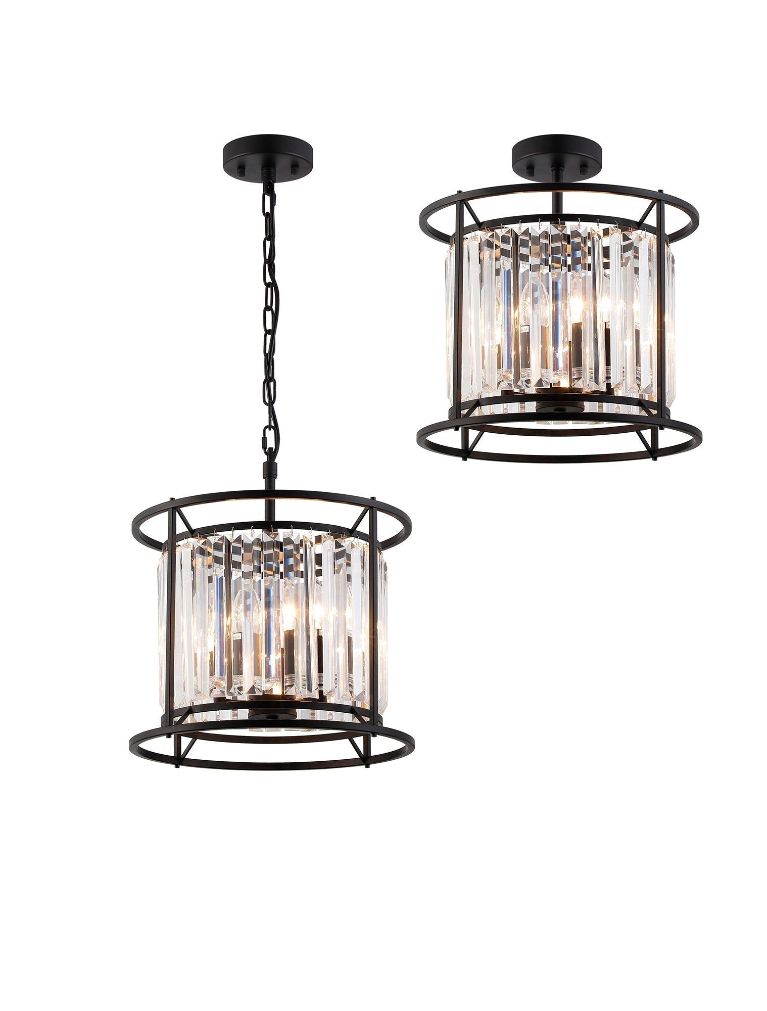 Belle Centre Ceiling Light/Semi Ceiling Convertible, 3Lt x E27 - Satin Black & Clear IP20