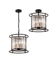 Belle Centre Ceiling Light/Semi Ceiling Convertible, 3Lt x E27 - Satin Black & Clear IP20