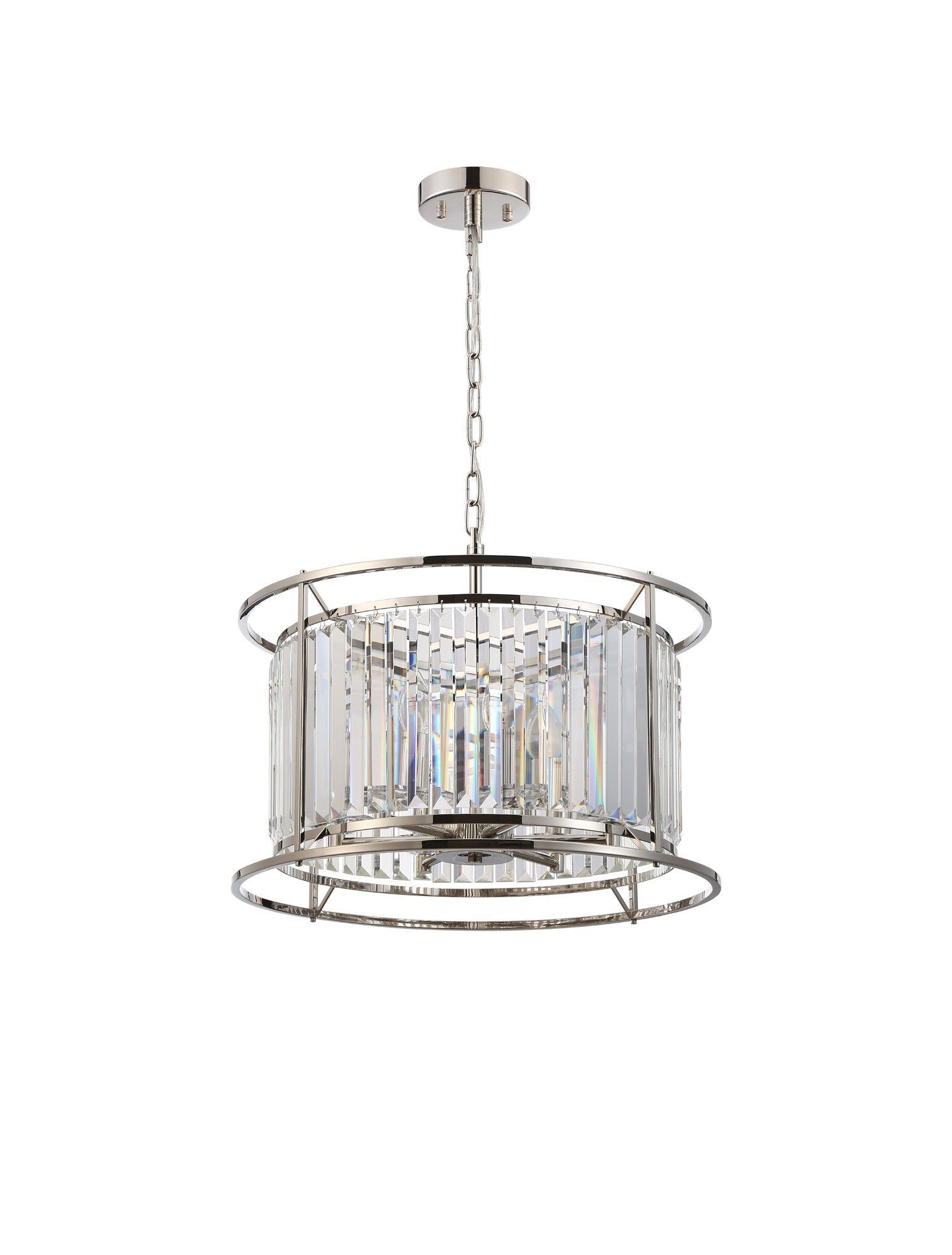 Belle Centre Ceiling Light/Semi Ceiling Convertible, 6Lt x E27 - Polished Nickel & Clear IP20