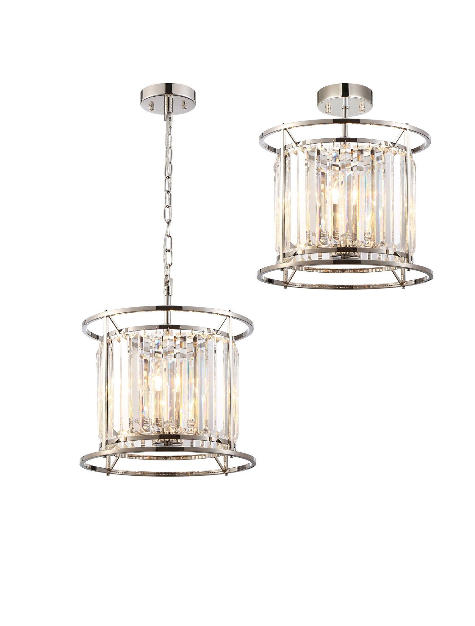 Belle Centre Ceiling Light/Semi Ceiling Convertible, 3Lt x E27 - Polished Nickel & Clear IP20