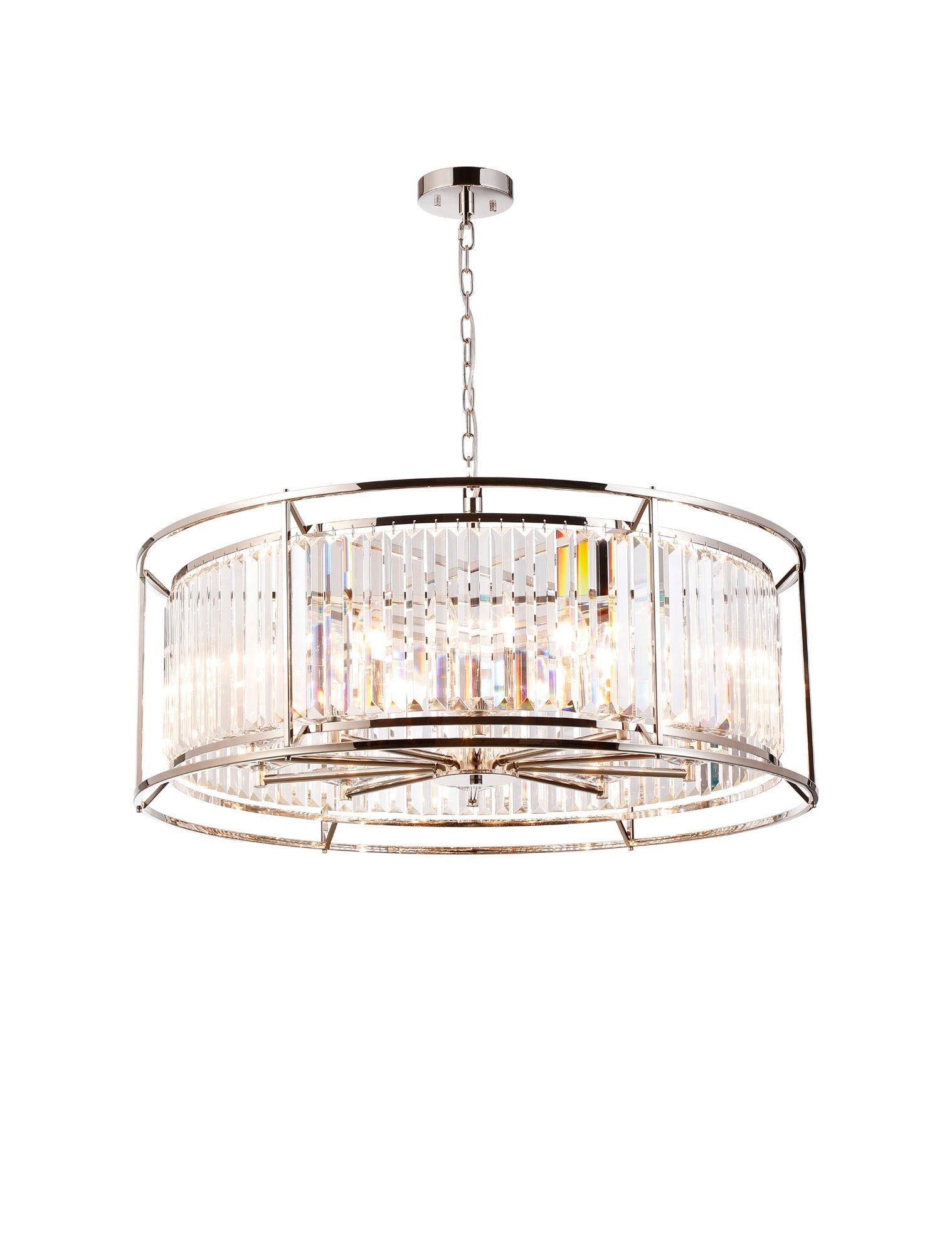 Belle Centre Ceiling Light/Semi Ceiling Convertible, 10Lt x E27 - Polished Nickel & Clear IP20