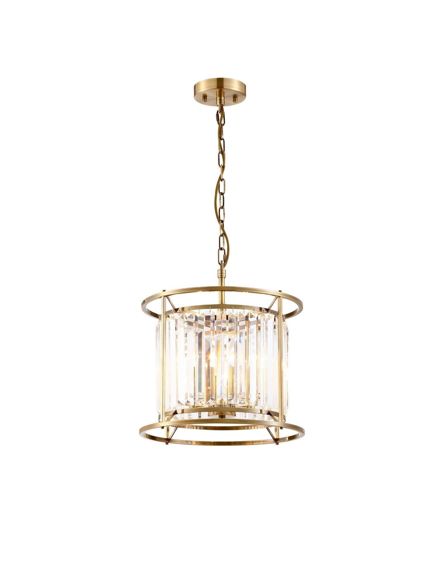 Belle Centre Ceiling Light/Semi Ceiling Convertible, 3Lt x E27 - Antique Brass & Clear IP20