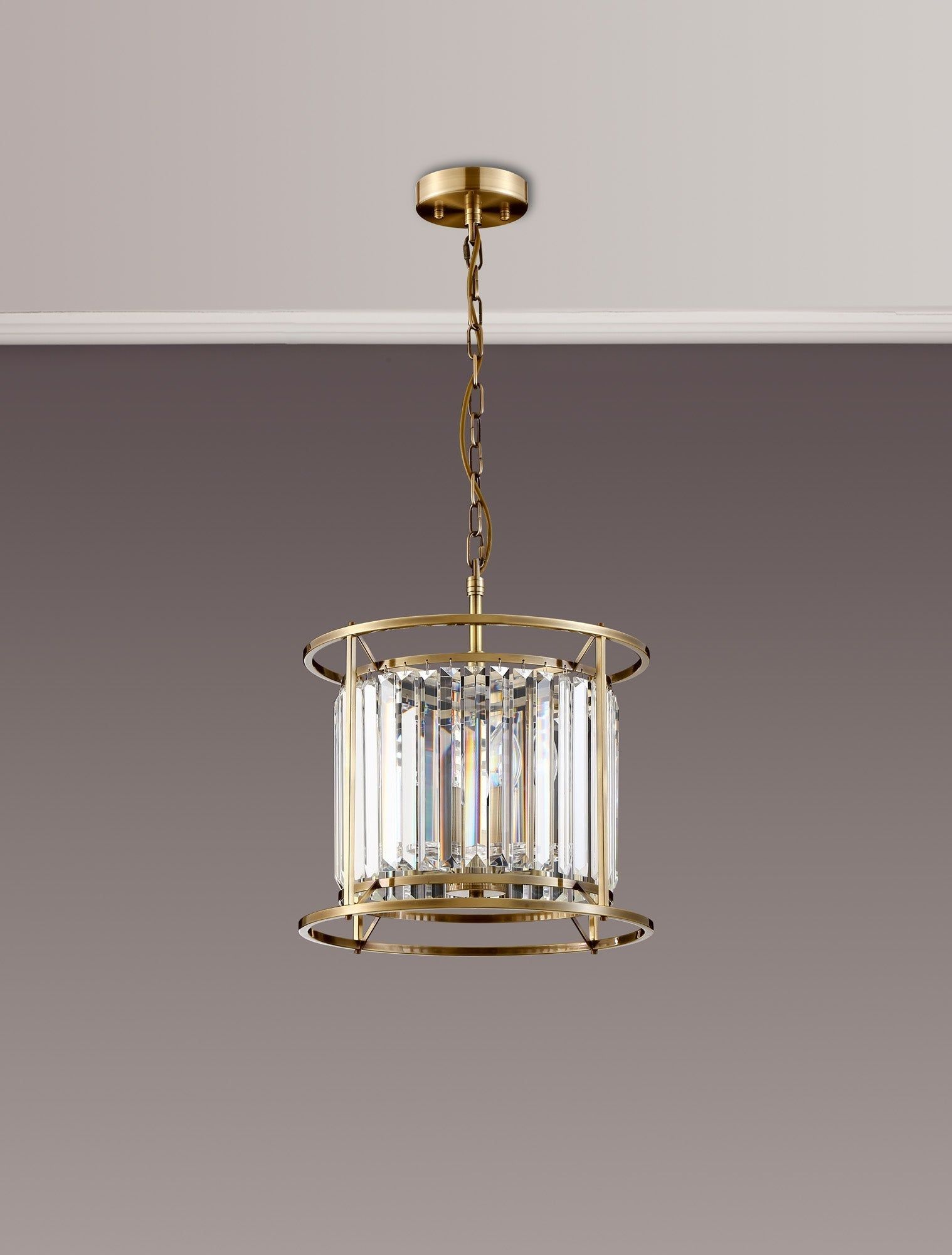 Belle Centre Ceiling Light/Semi Ceiling Convertible, 3Lt x E27 - Antique Brass & Clear IP20