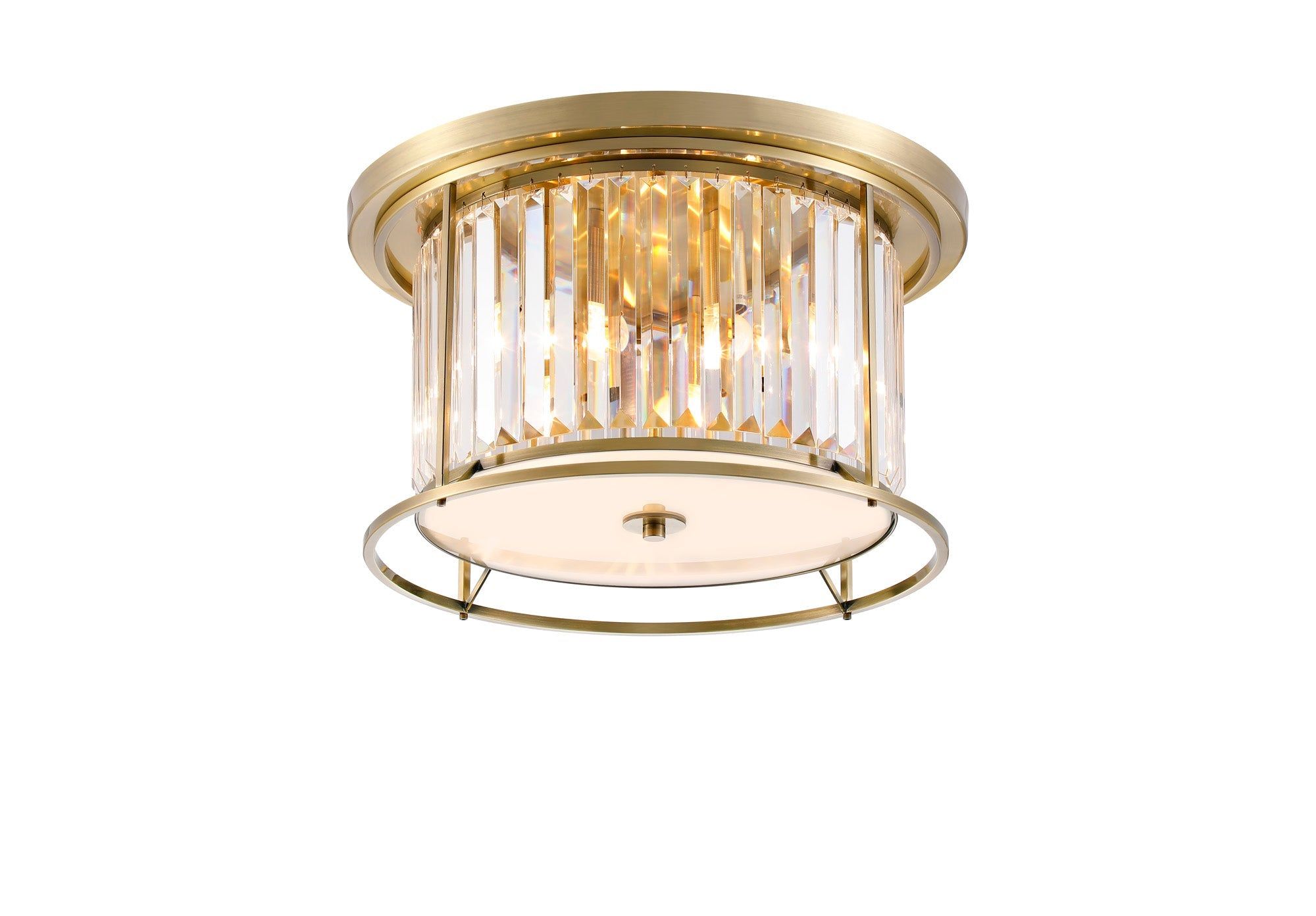 Belle Flush Ceiling Light 4Lt x E27 - Antique Brass & Clear IP20