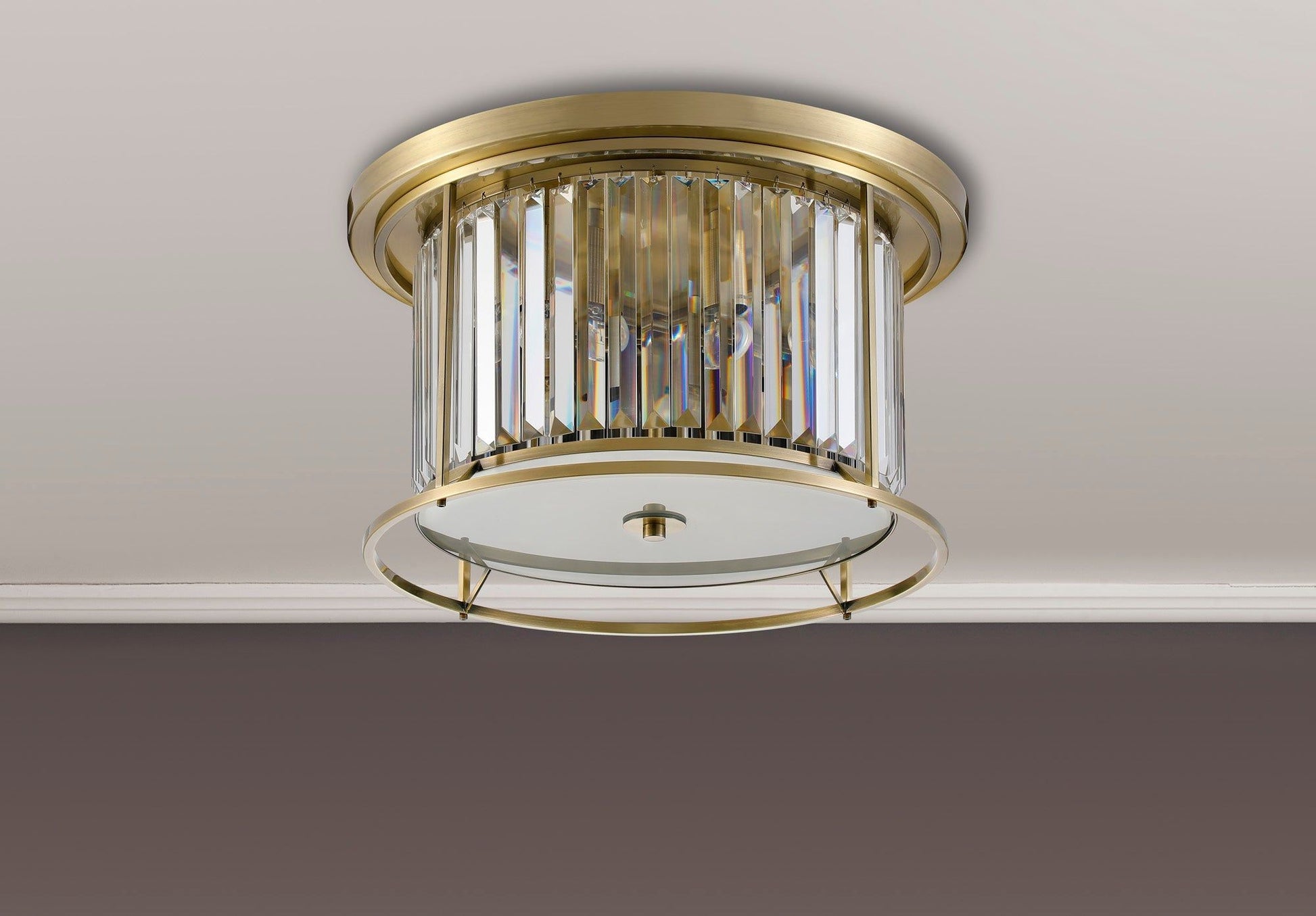 Belle Flush Ceiling Light 4Lt x E27 - Antique Brass & Clear IP20