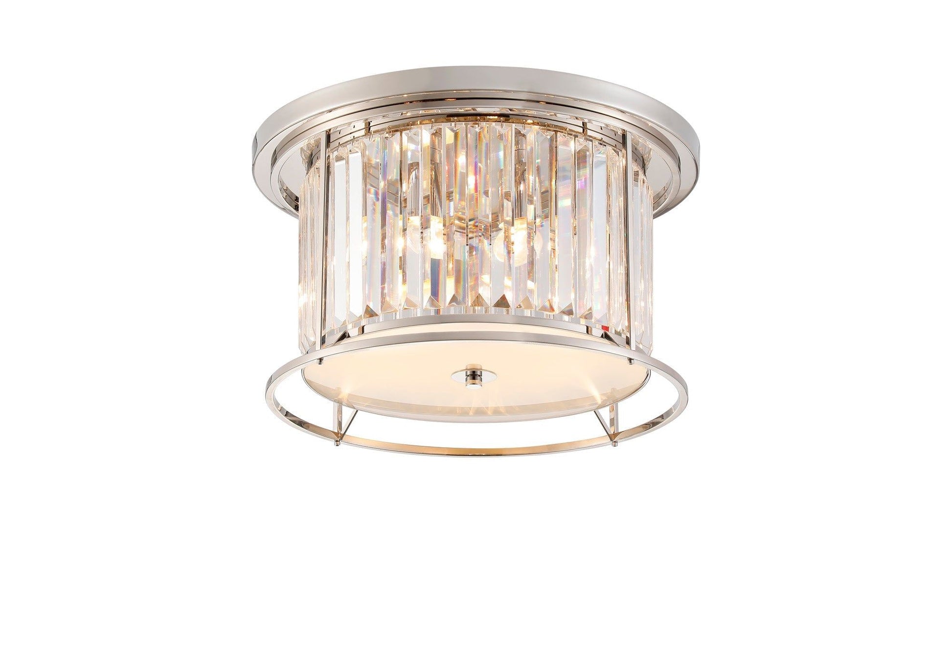 Belle Flush Ceiling Light 4Lt x E27 - Polished Nickel & Clear IP20