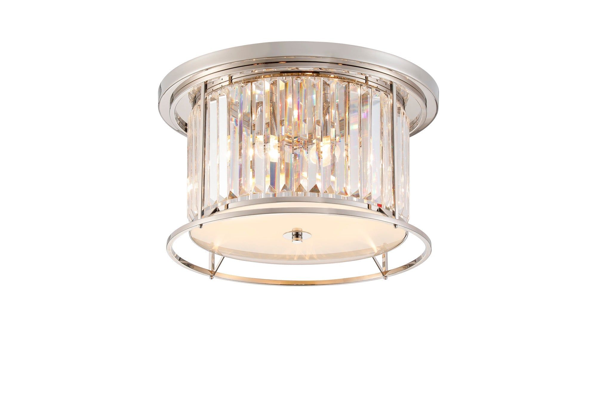 Belle Flush Ceiling Light 4Lt x E27 - Polished Nickel & Clear IP20