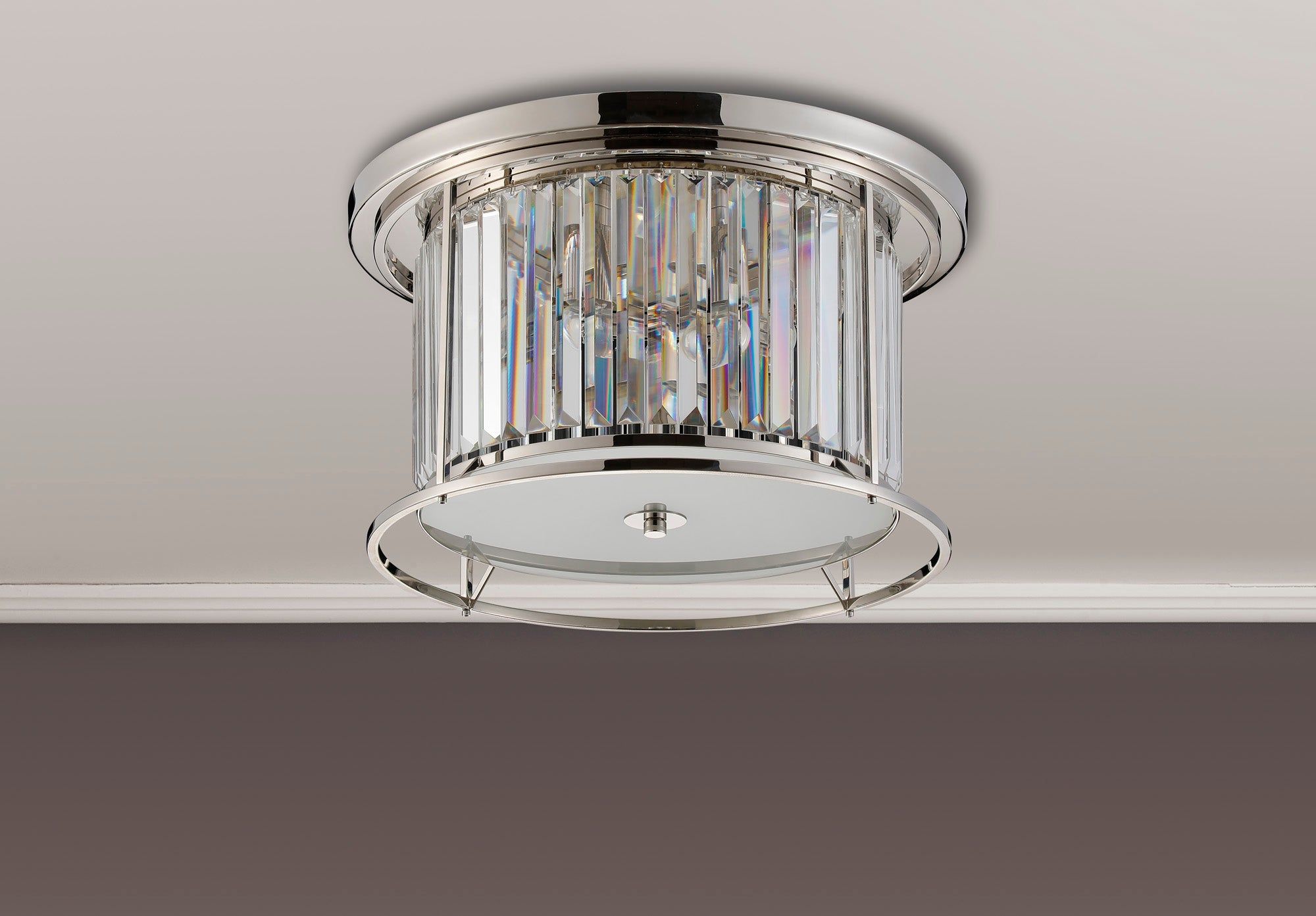 Belle Flush Ceiling Light 4Lt x E27 - Polished Nickel & Clear IP20