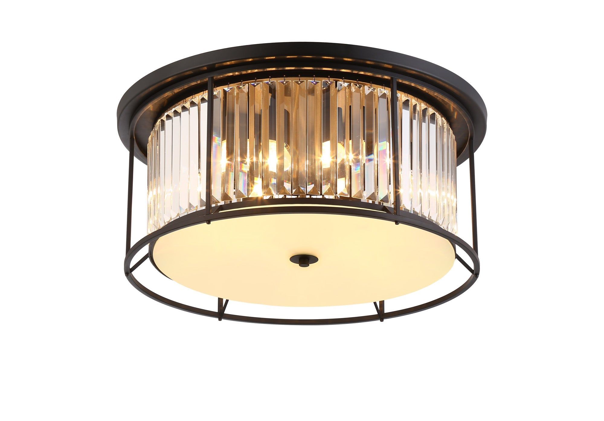 Belle Flush Ceiling Light 6Lt x E27 -Satin Black & Clear IP20