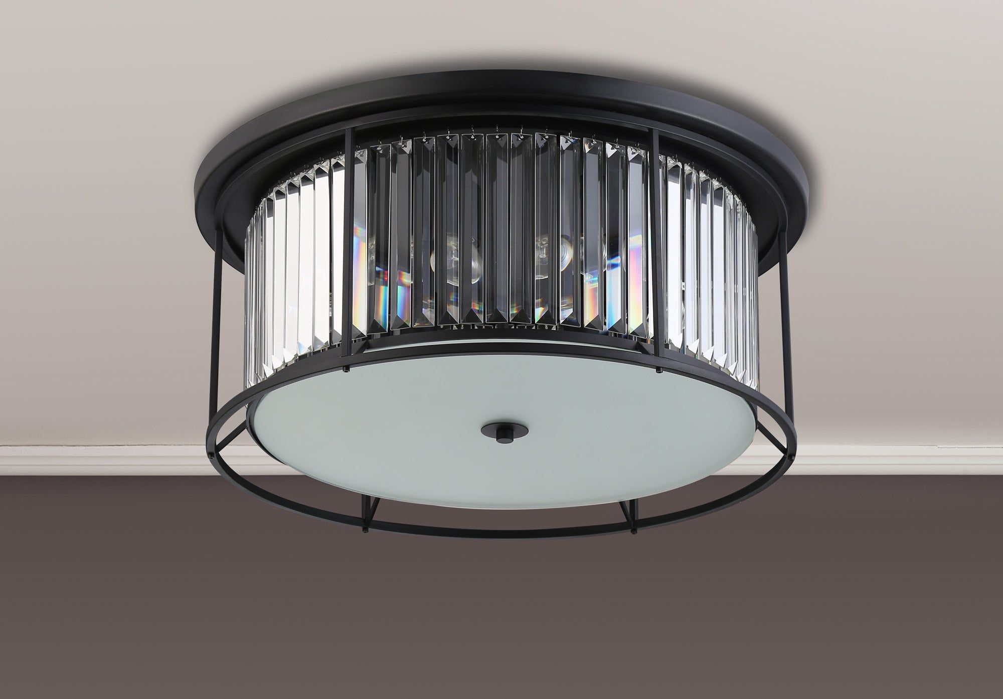 Belle Flush Ceiling Light 6Lt x E27 -Satin Black & Clear IP20