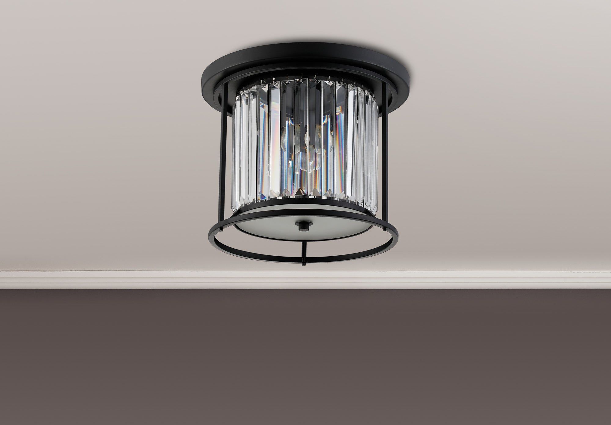 Belle Flush Ceiling Light, 3Lt x E27 - Satin Black & Clear IP20