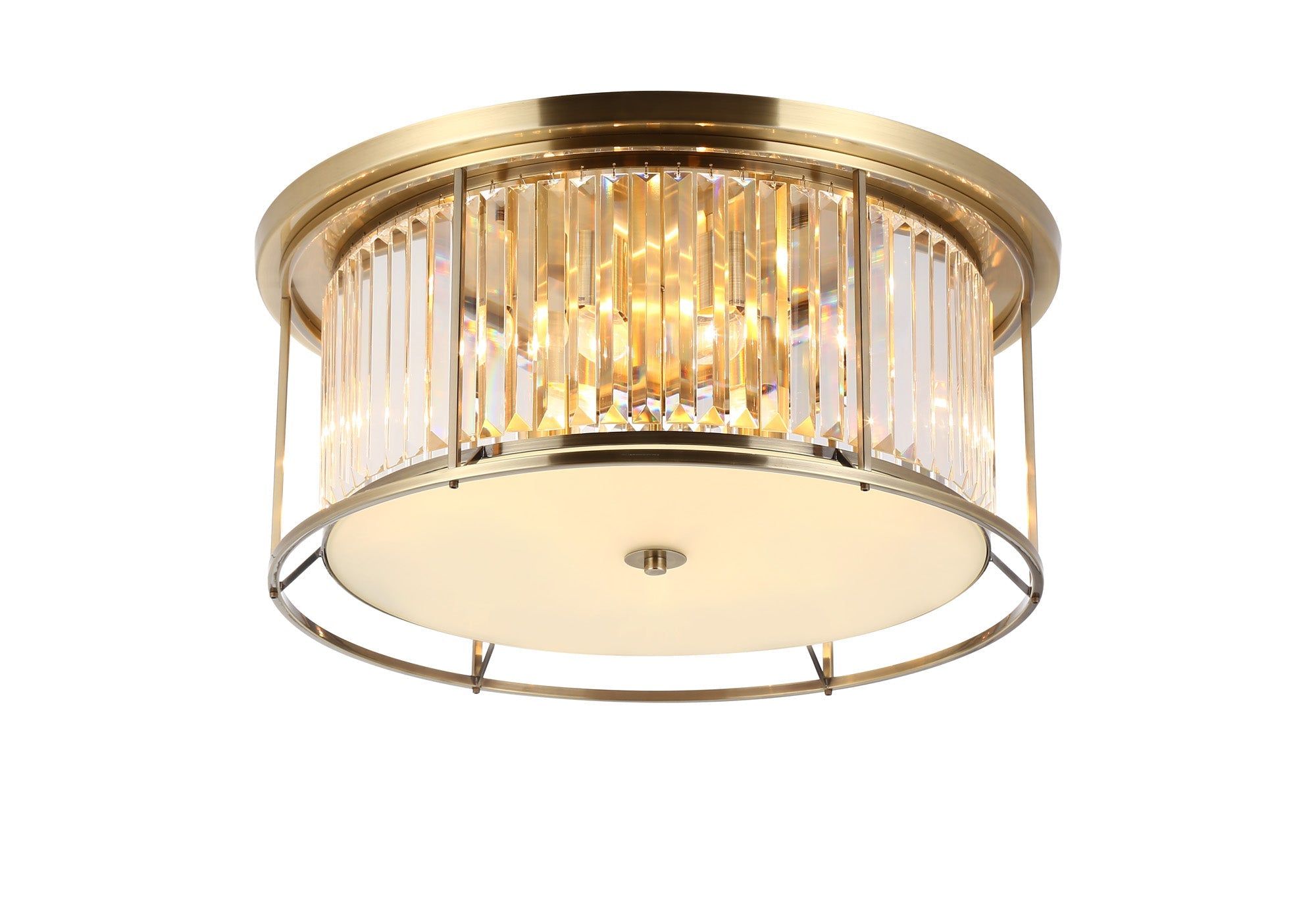 Belle Flush Ceiling Light 6Lt x E27 - Antique Brass & Clear IP20