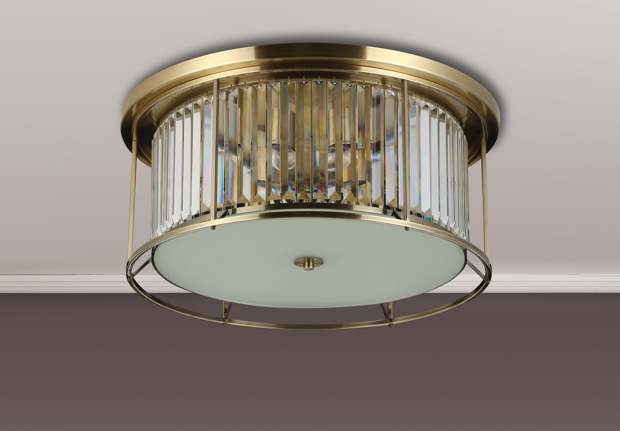 Belle Flush Ceiling Light 6Lt x E27 - Antique Brass & Clear IP20