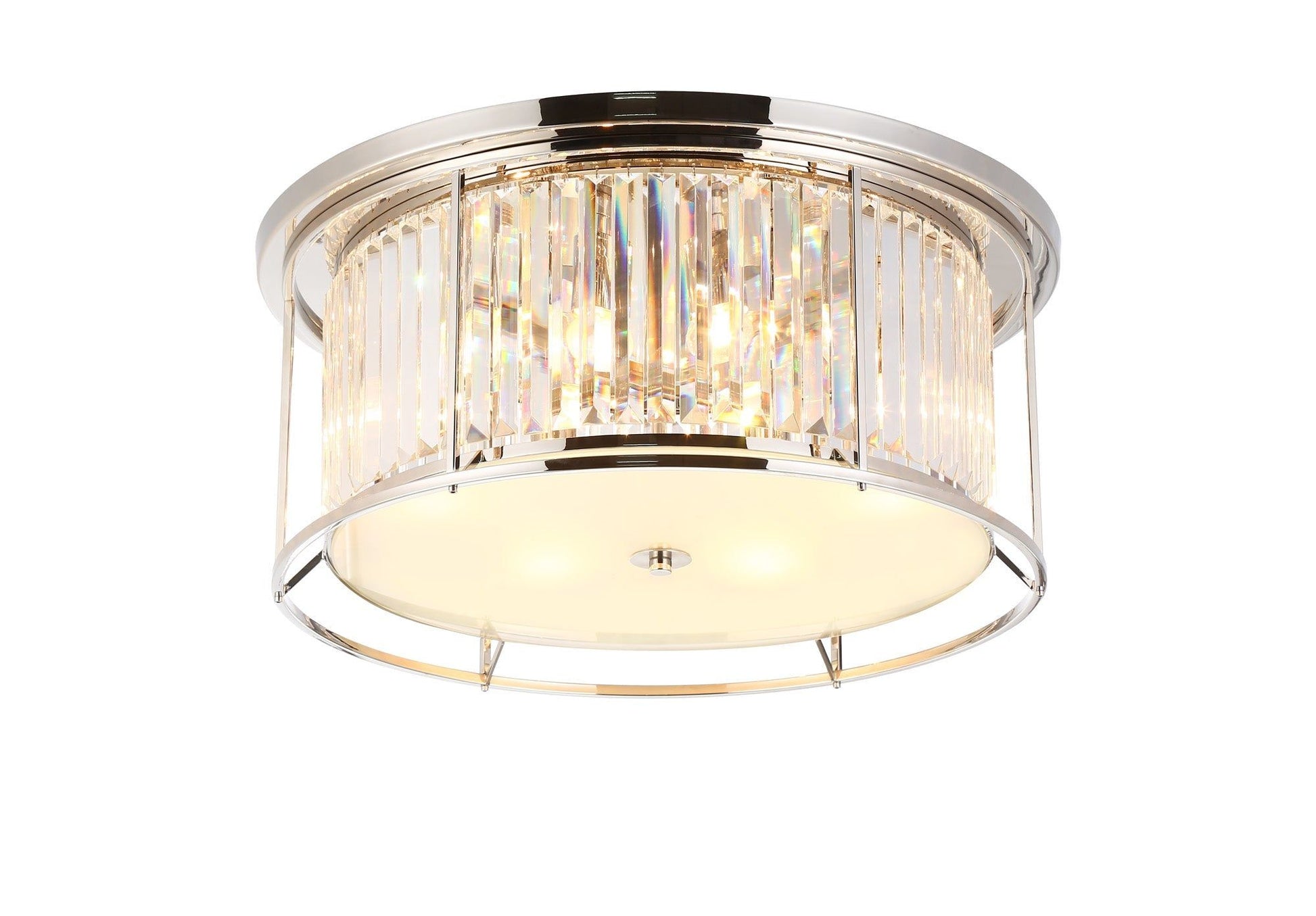 Belle Flush Ceiling Light 6Lt x E27 - Polished Nickel & Clear IP20