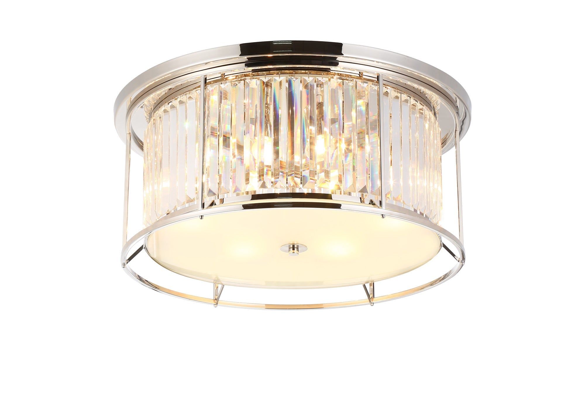 Belle Flush Ceiling Light 6Lt x E27 - Polished Nickel & Clear IP20