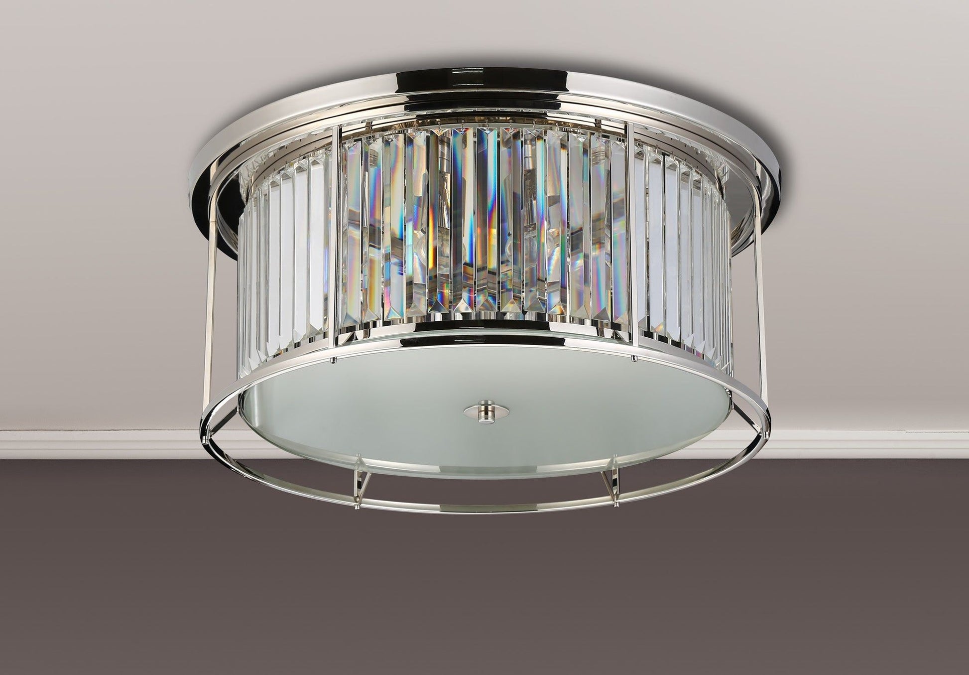 Belle Flush Ceiling Light 6Lt x E27 - Polished Nickel & Clear IP20