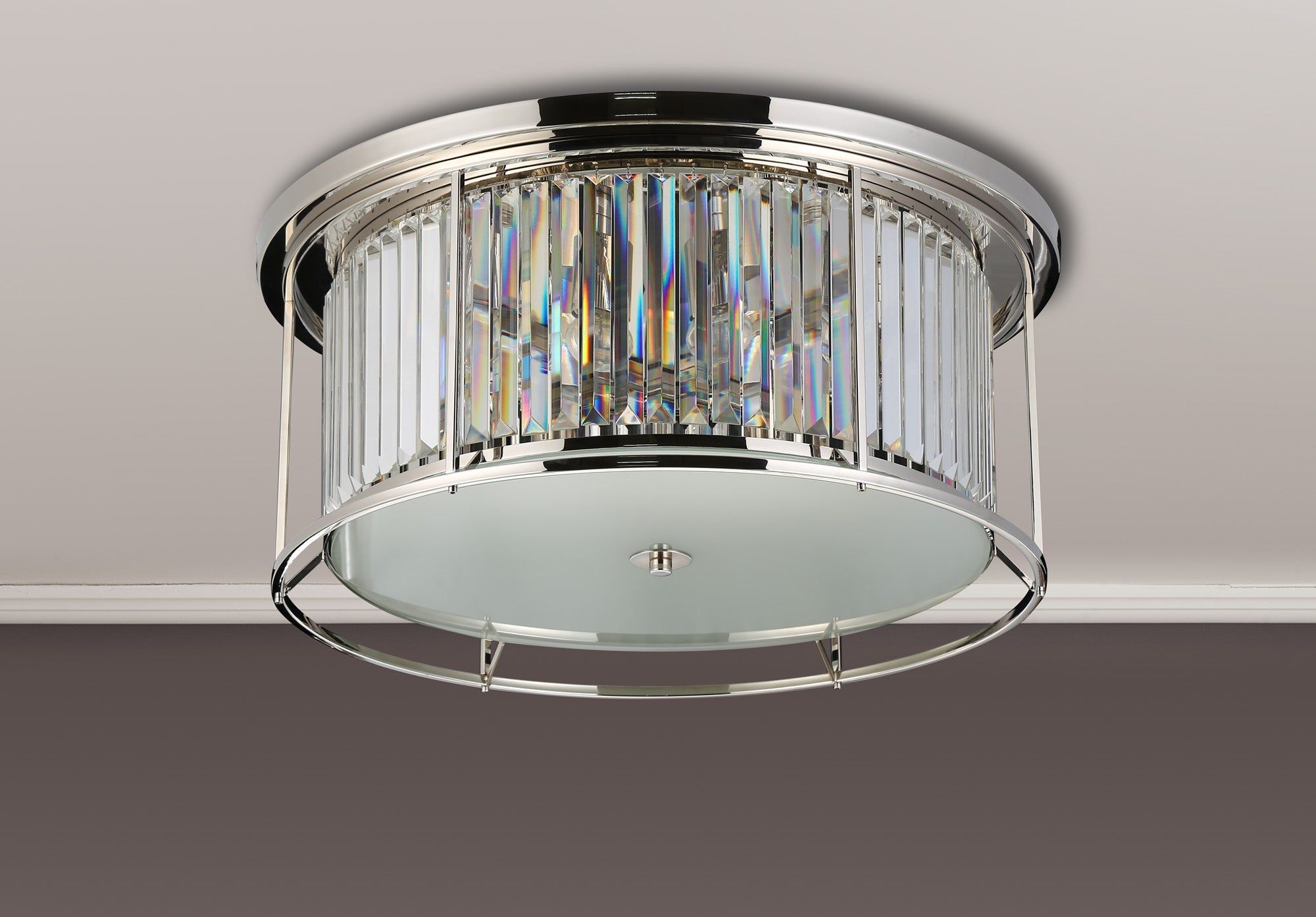 Belle Flush Ceiling Light 6Lt x E27 - Polished Nickel & Clear IP20