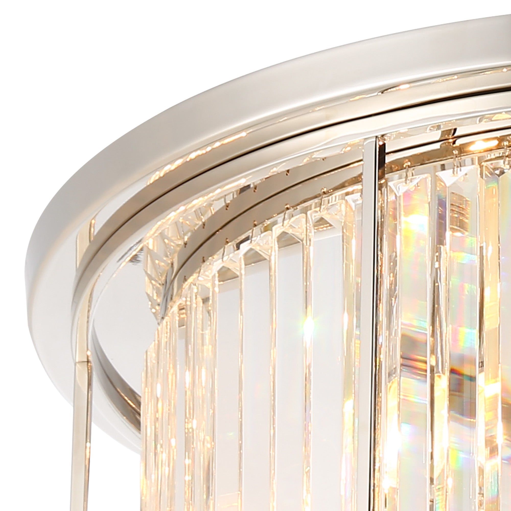 Belle Flush Ceiling Light 6Lt x E27 - Polished Nickel & Clear IP20