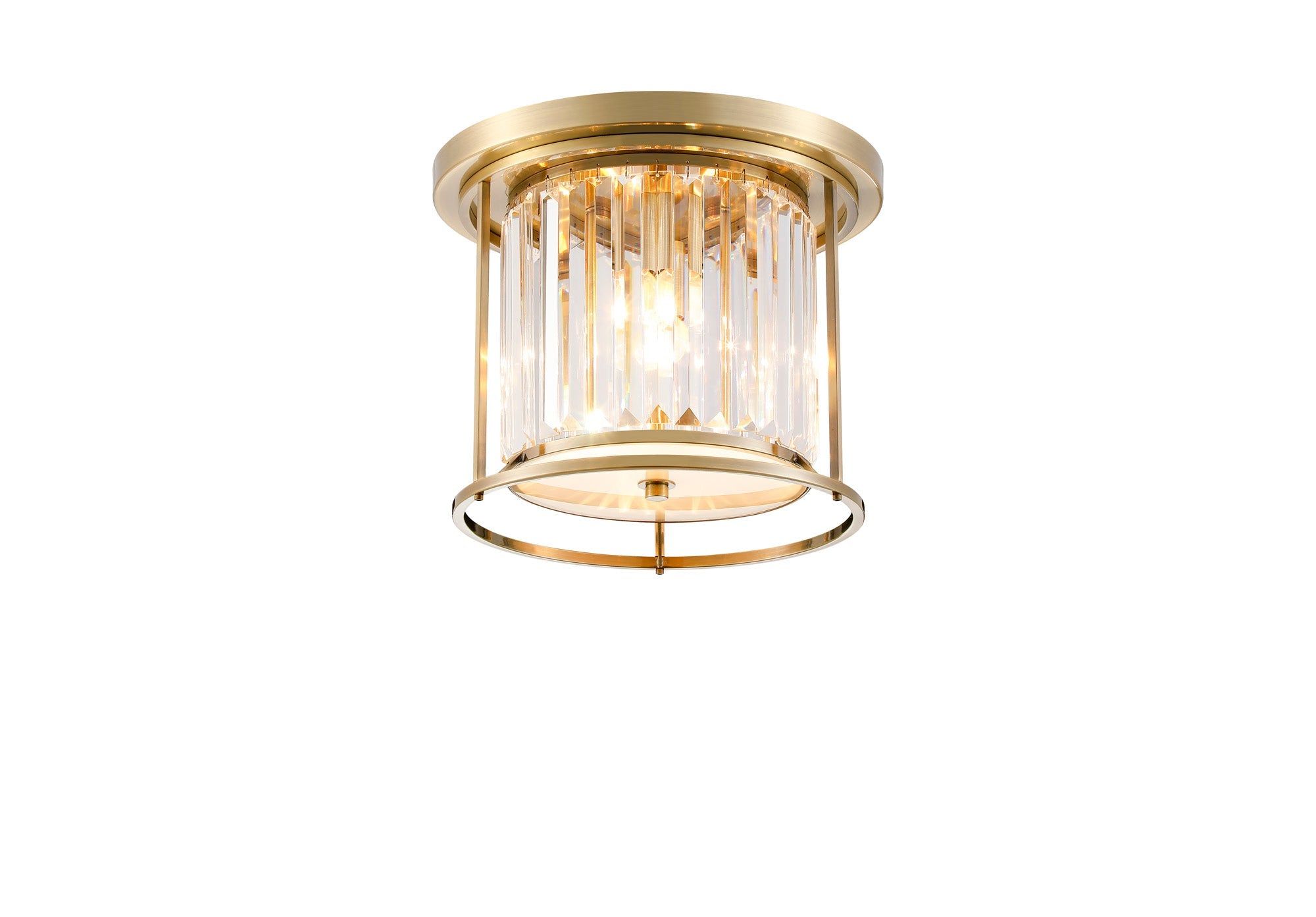 Belle Flush Ceiling Light, 3Lt x E27 - Antique Brass & Clear IP20