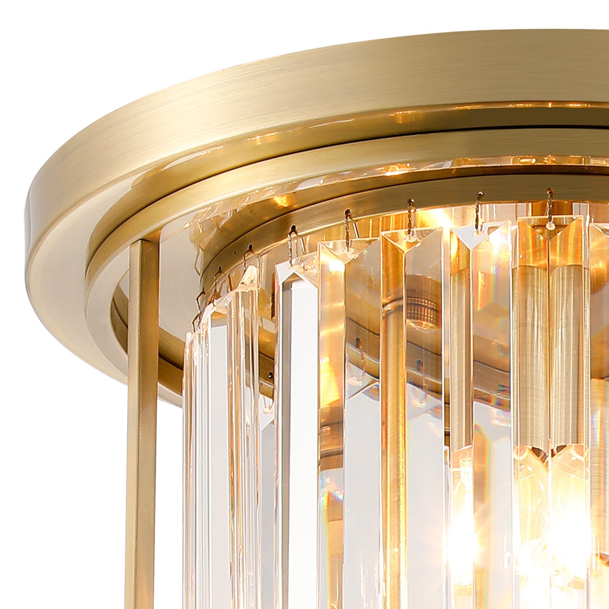 Belle Flush Ceiling Light, 3Lt x E27 - Antique Brass & Clear IP20