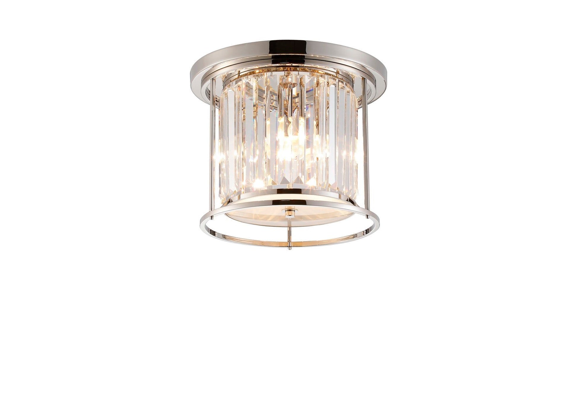 Belle Flush Ceiling Light, 3Lt x E27 - Polished Nickel & Clear IP20