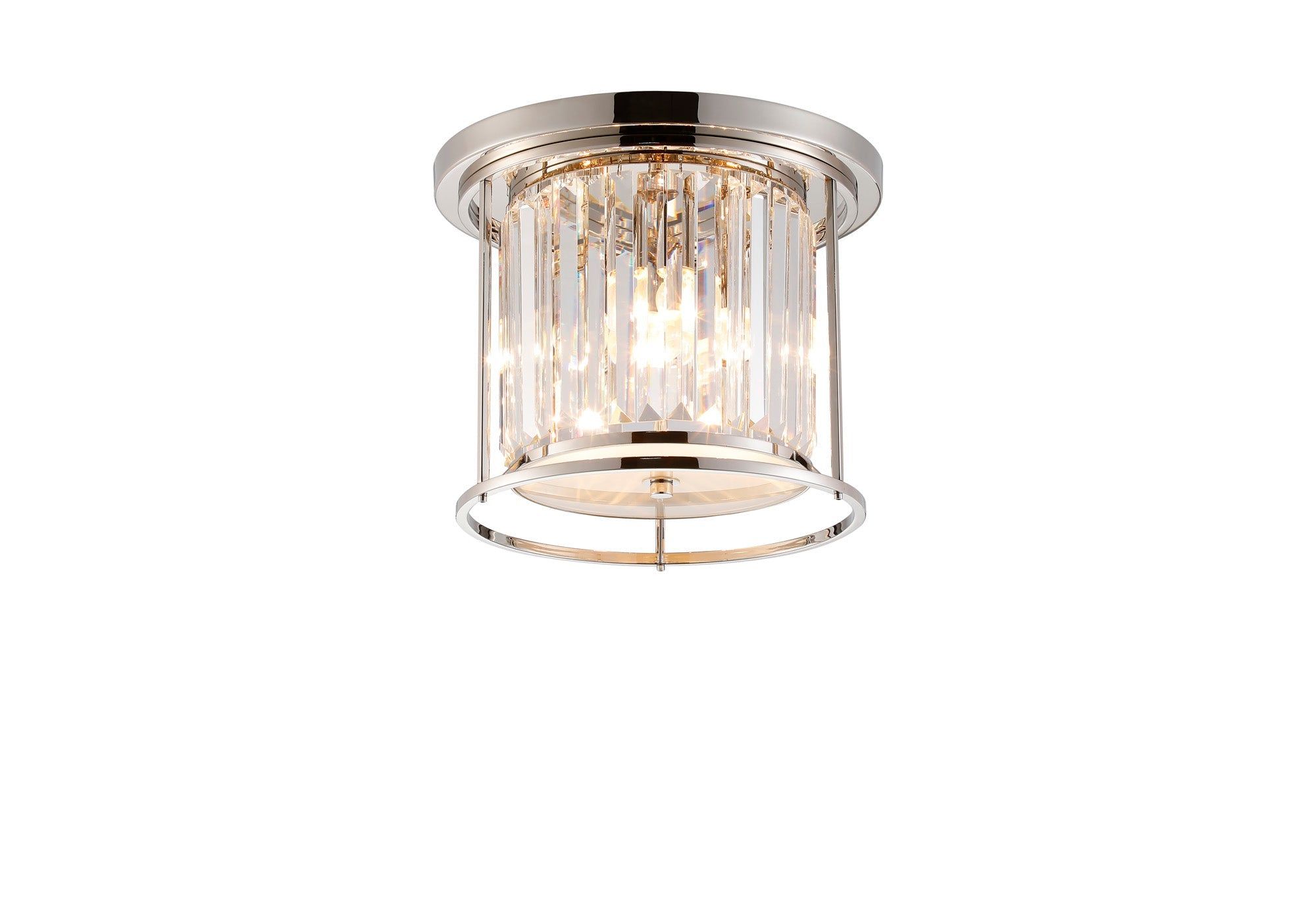 Belle Flush Ceiling Light, 3Lt x E27 - Polished Nickel & Clear IP20