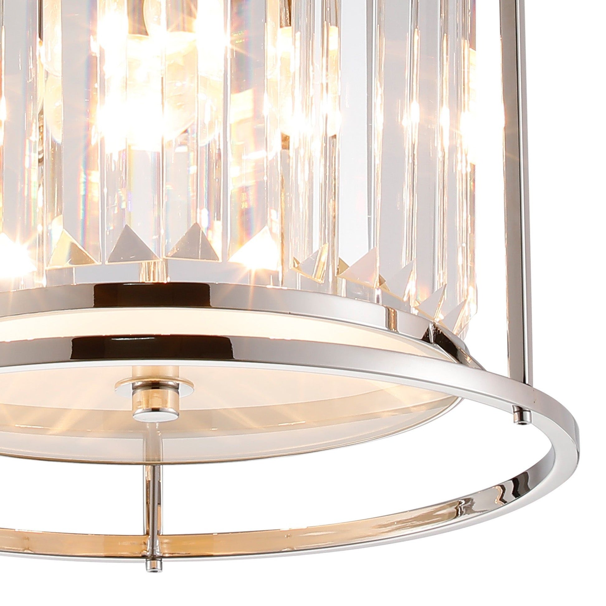 Belle Flush Ceiling Light, 3Lt x E27 - Polished Nickel & Clear IP20