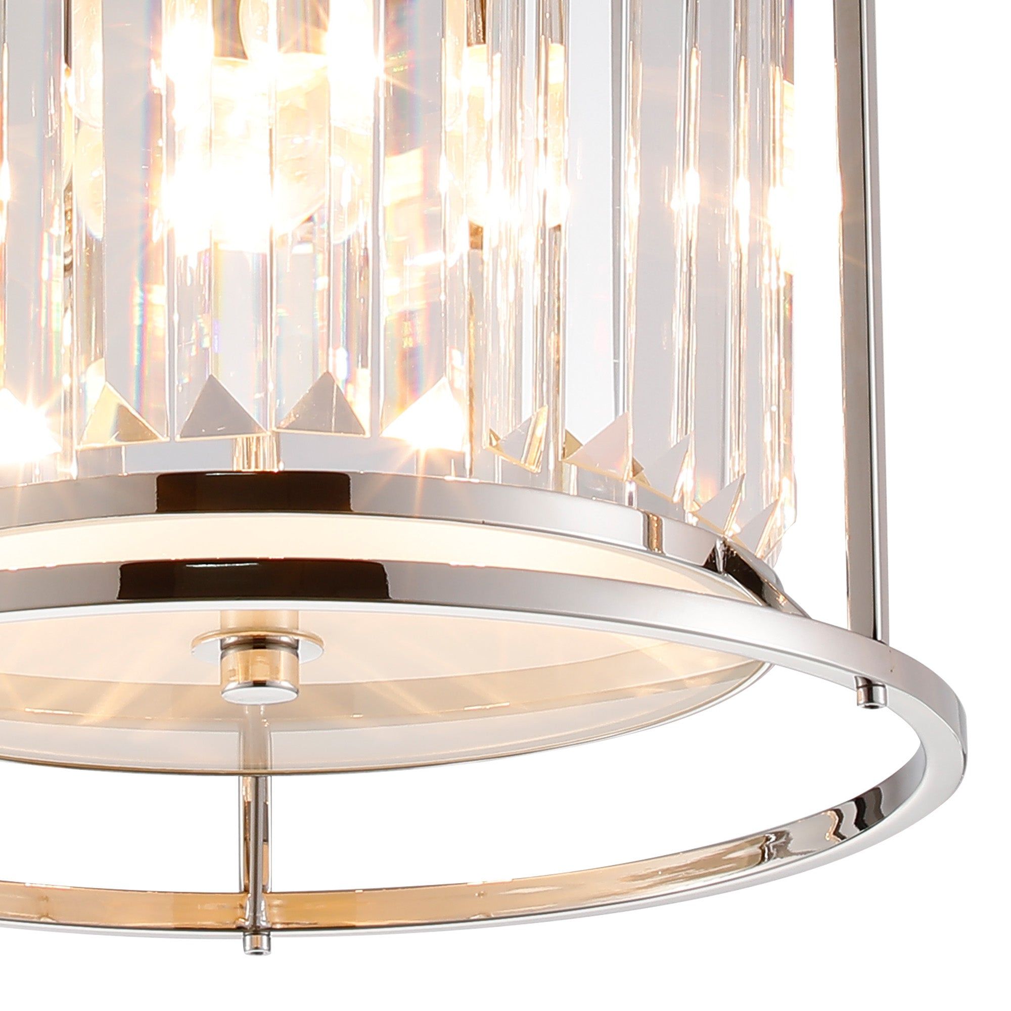Belle Flush Ceiling Light, 3Lt x E27 - Polished Nickel & Clear IP20