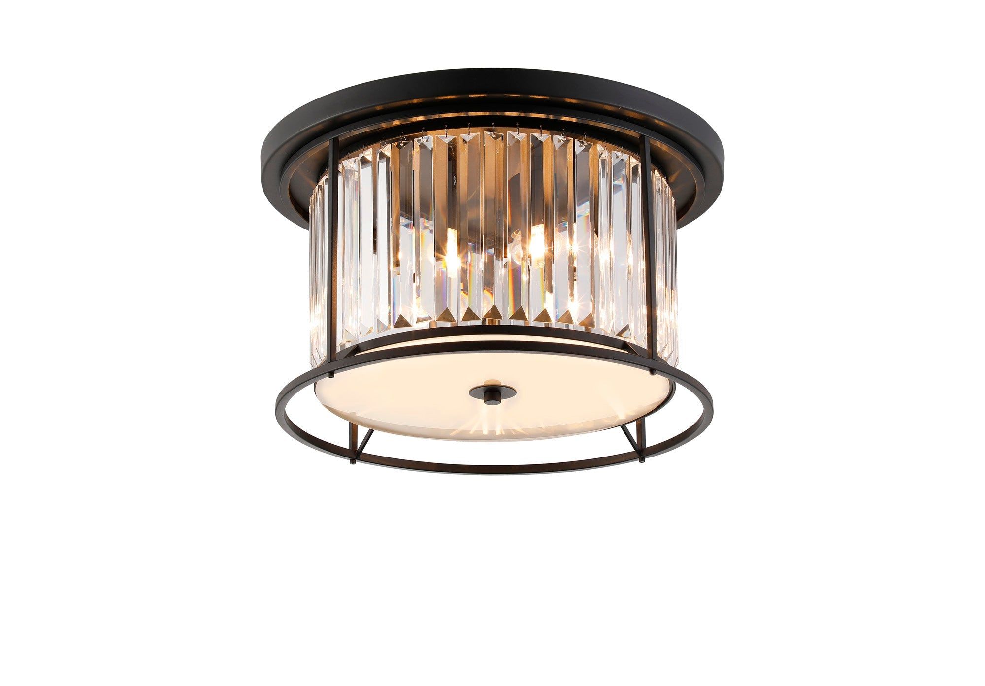 Belle Flush Ceiling Light 4Lt x E27 - Satin Black & Clear IP20