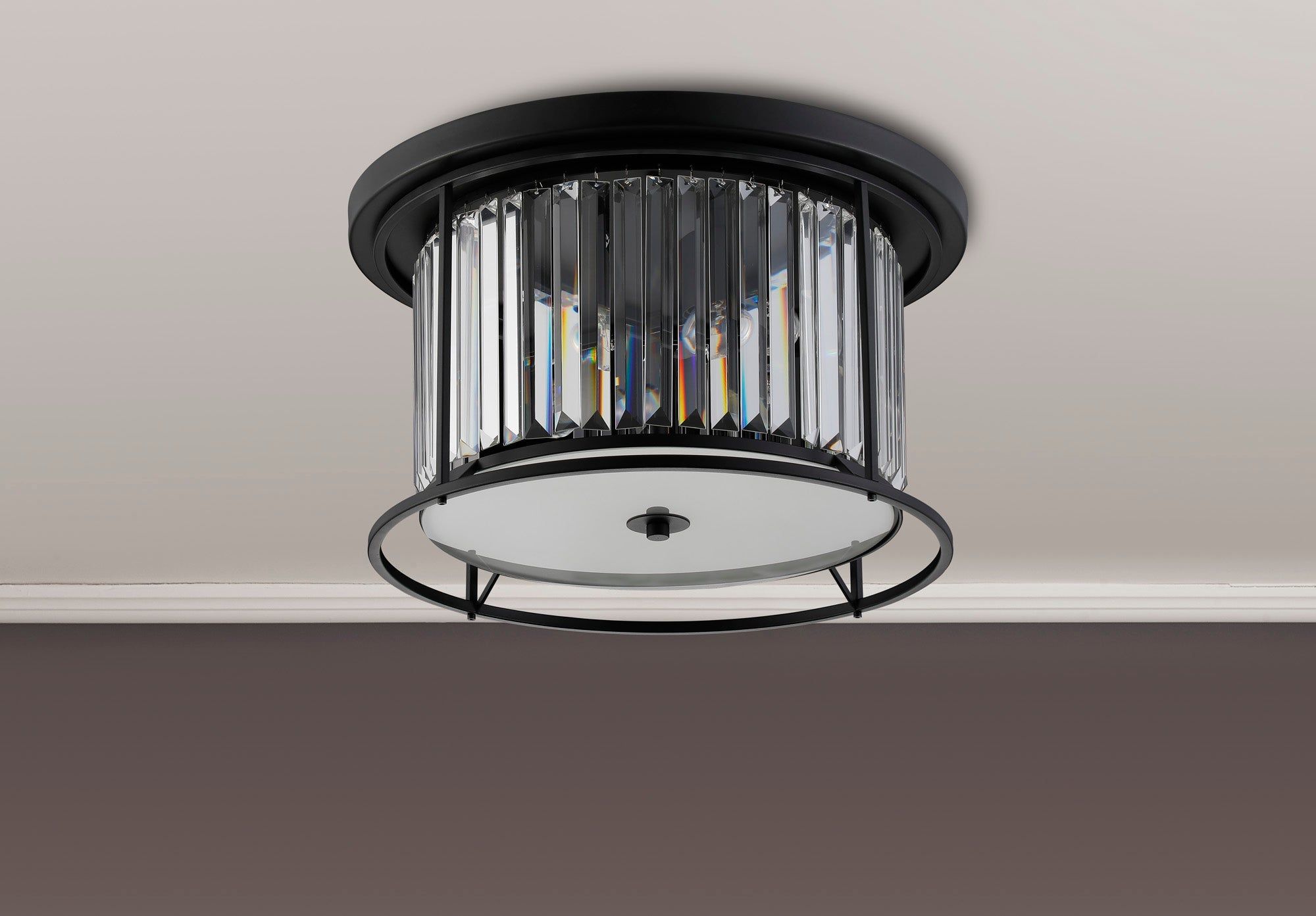 Belle Flush Ceiling Light 4Lt x E27 - Satin Black & Clear IP20