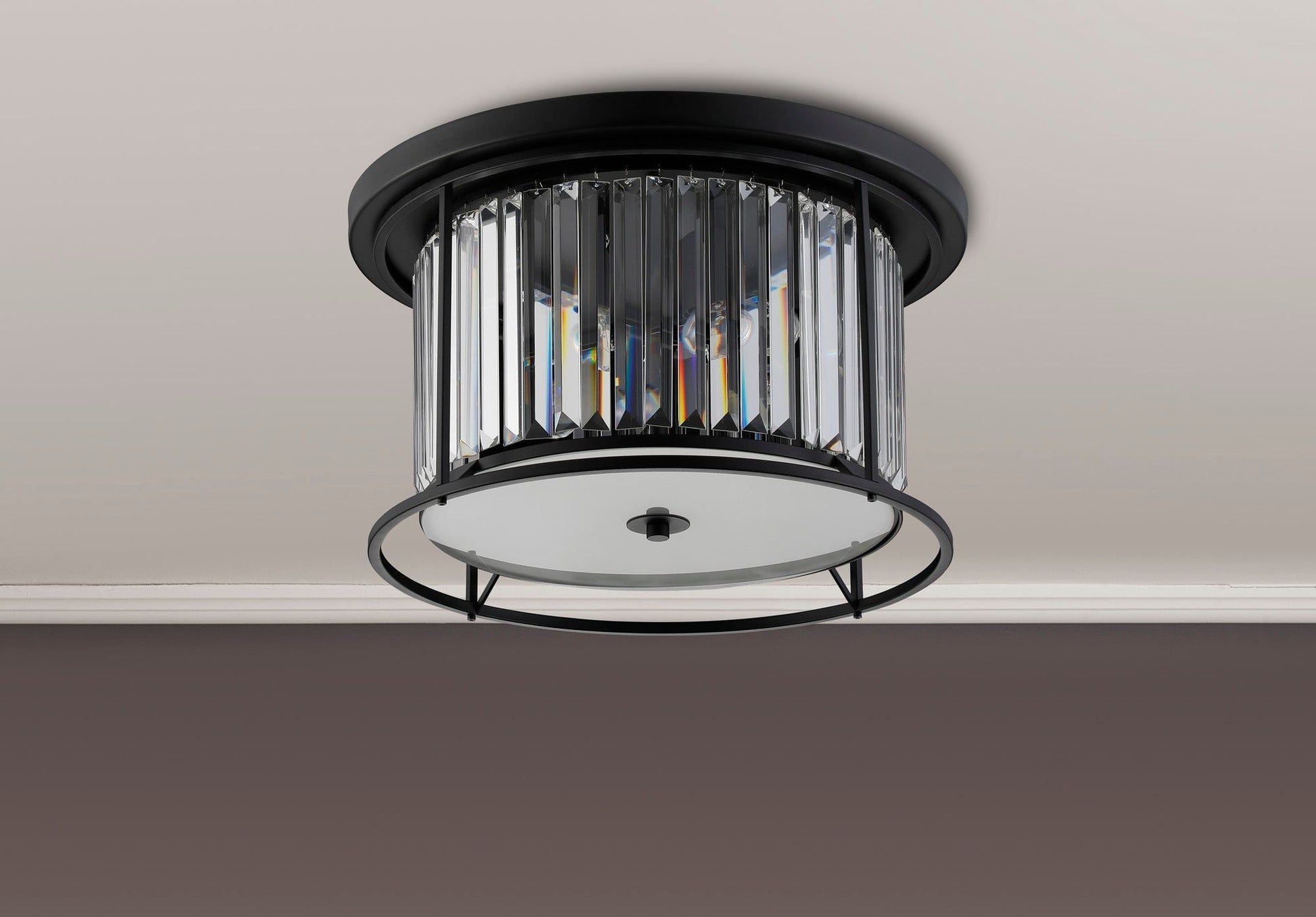 Belle Flush Ceiling Light 4Lt x E27 - Satin Black & Clear IP20