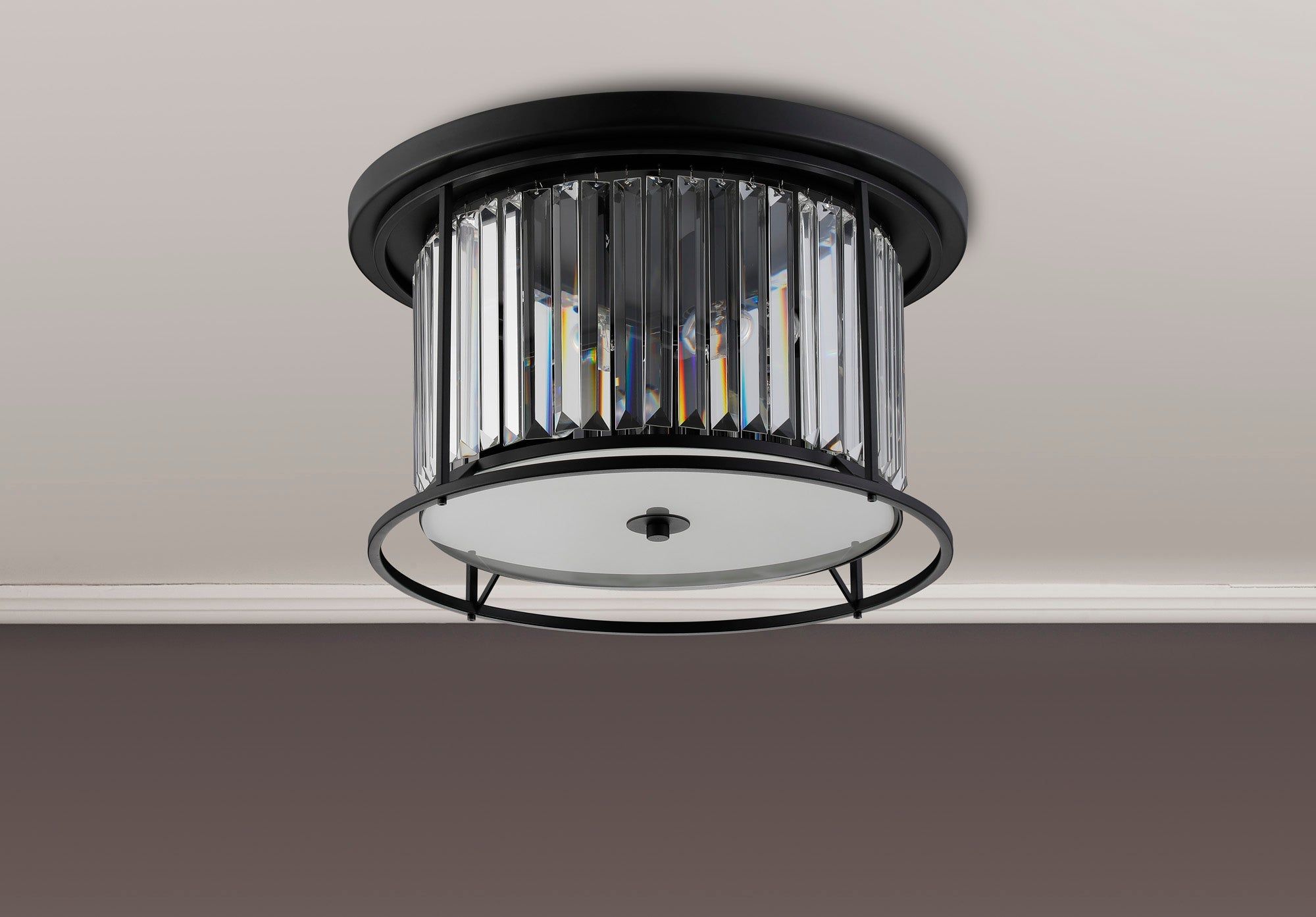 Belle Flush Ceiling Light 4Lt x E27 - Satin Black & Clear IP20