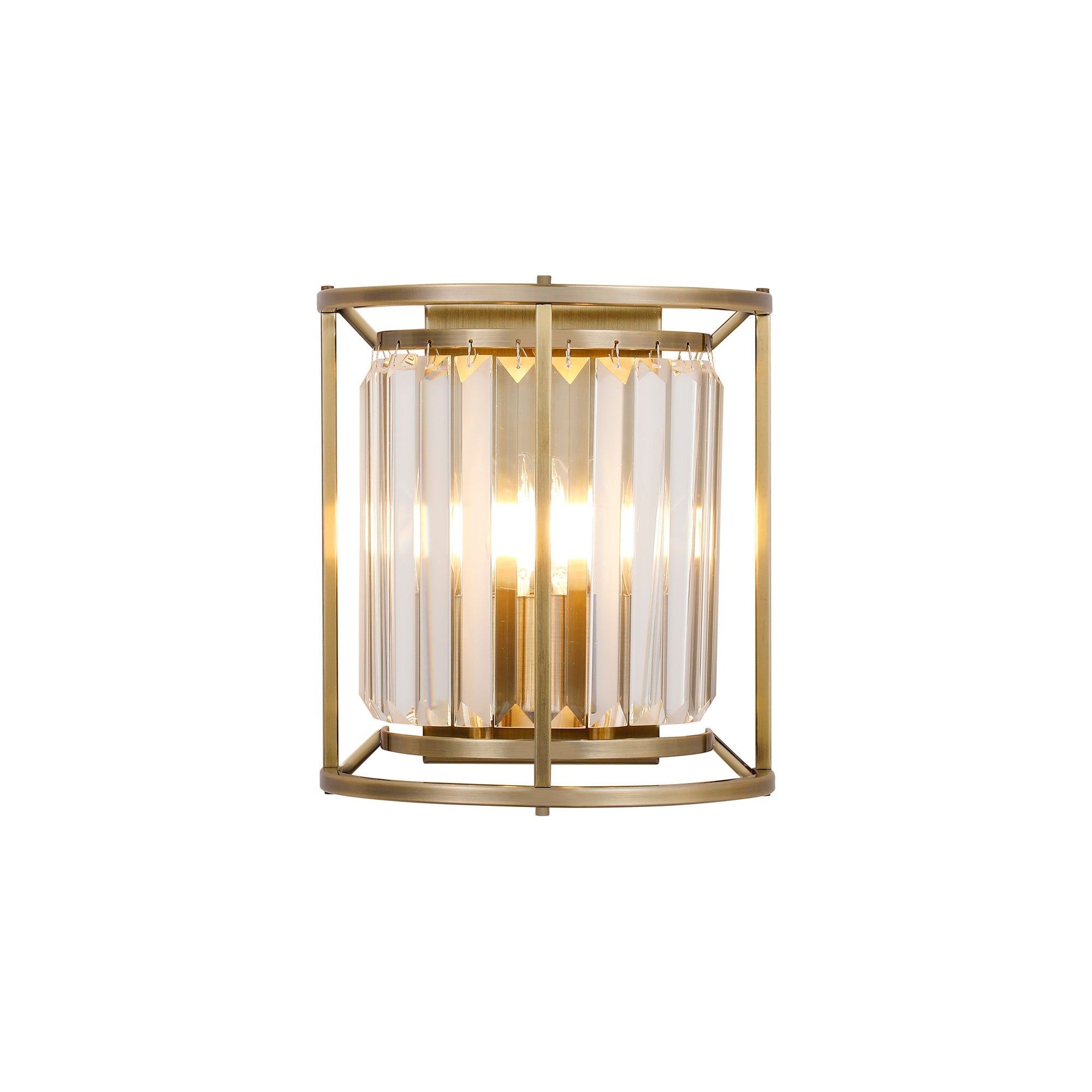 Belle Wall Light, 2Lt x E14 - Antique Brass & Clear IP20