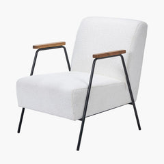 Matera Chair - White Boucle With Black Legs & Wooden Arms Finish