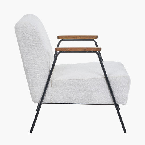 Matera Chair - White Boucle With Black Legs & Wooden Arms Finish