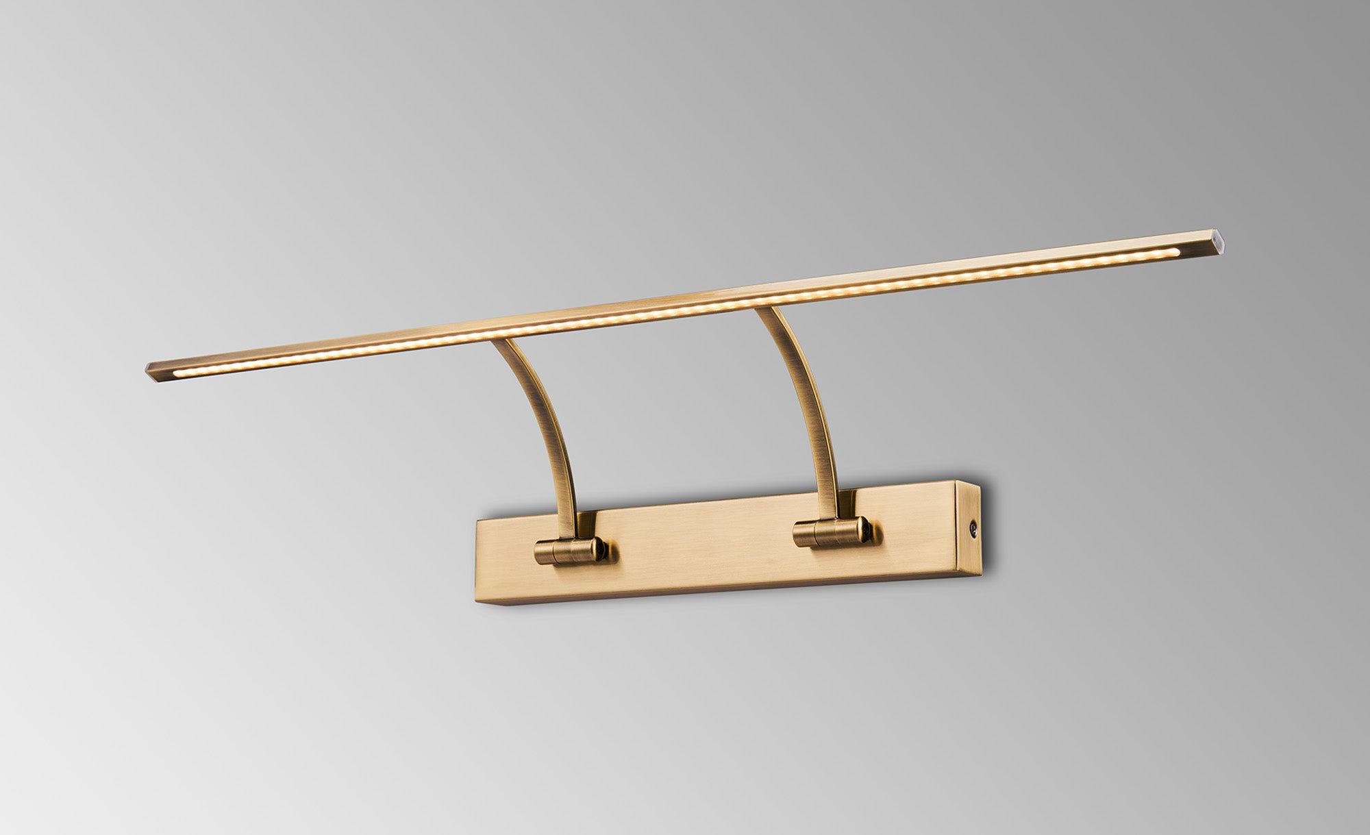 Mia Small 2 Arm Wall Lamp/Picture Light, 1 x 14W LED, 3000K, 1070lm, Antique Brass, 3yrs Warranty