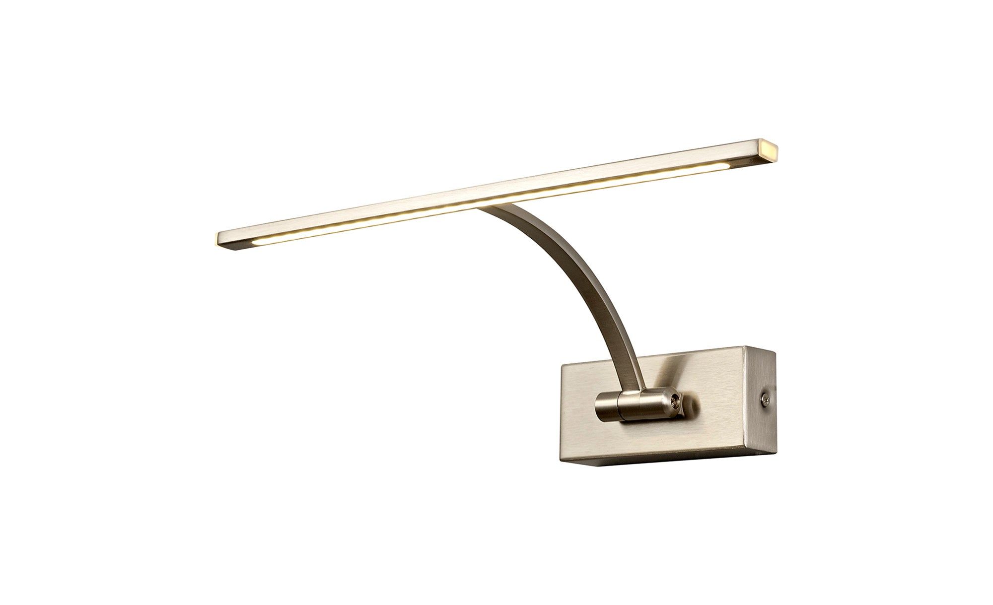 Mia Small 1 Arm Wall Lamp/Picture Light, 1 x 6W LED, 3000K, 470lm, Satin Nickel, 3yrs Warranty