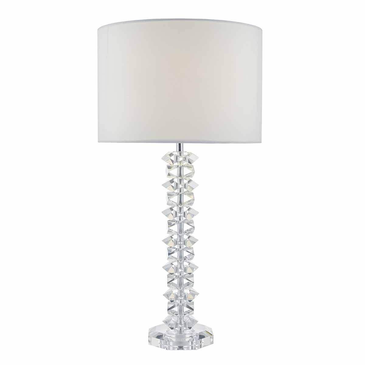 Dar Mina Table Lamp Polished Chrome & Crystal C/W Cream Cotton Shade - Cusack Lighting