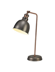 Miner Adjustable Table Lamp, 1 x E27, Antique Silver/Copper/White