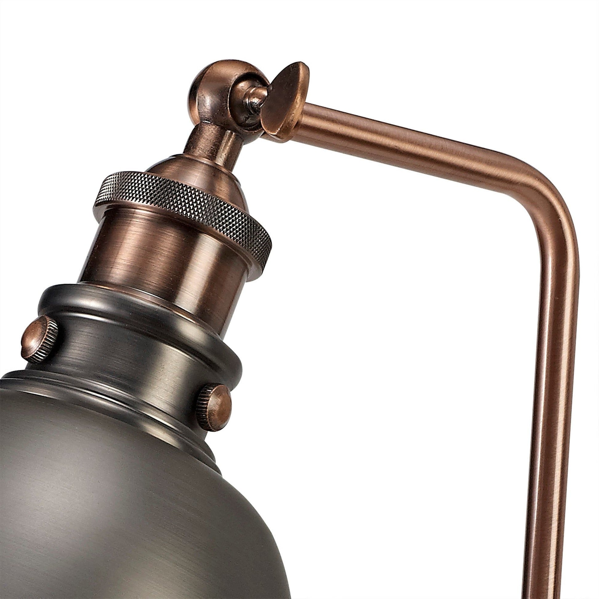 Miner Adjustable Table Lamp, 1 x E27, Antique Silver/Copper/White