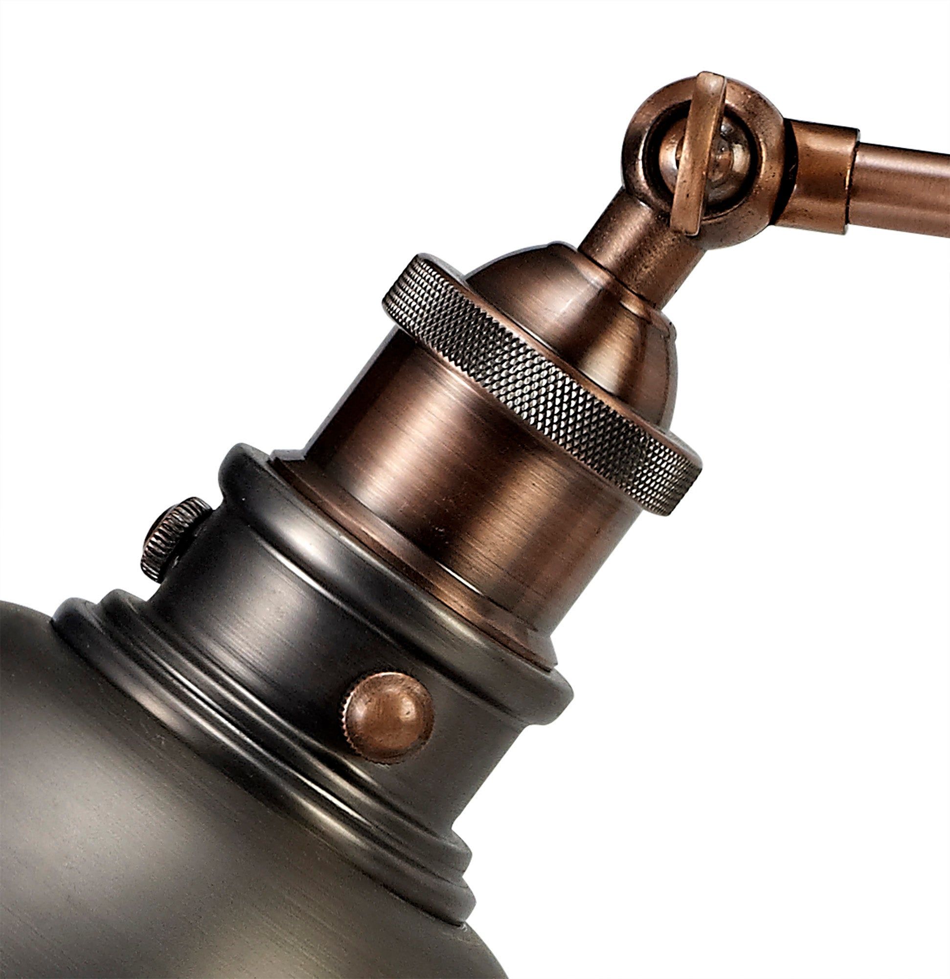 Miner Adjustable Table Lamp, 1 x E27, Antique Silver/Copper/White