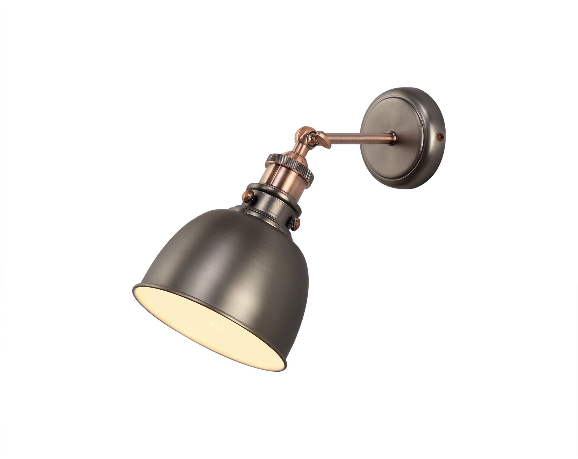 Miner Adjustable Wall Lamp, 1 x E27, Antique Silver/Copper/White