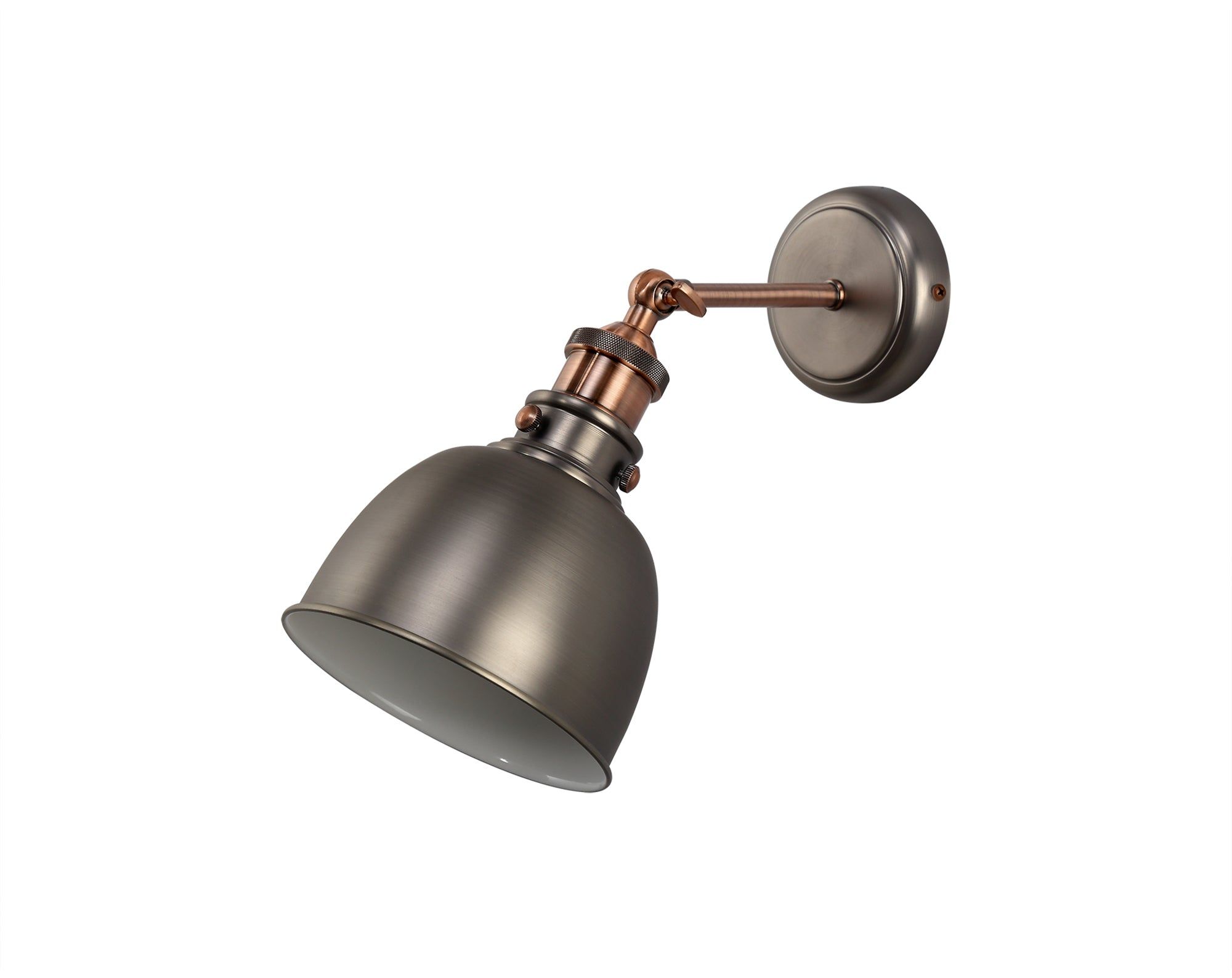 Miner Adjustable Wall Lamp, 1 x E27, Antique Silver/Copper/White
