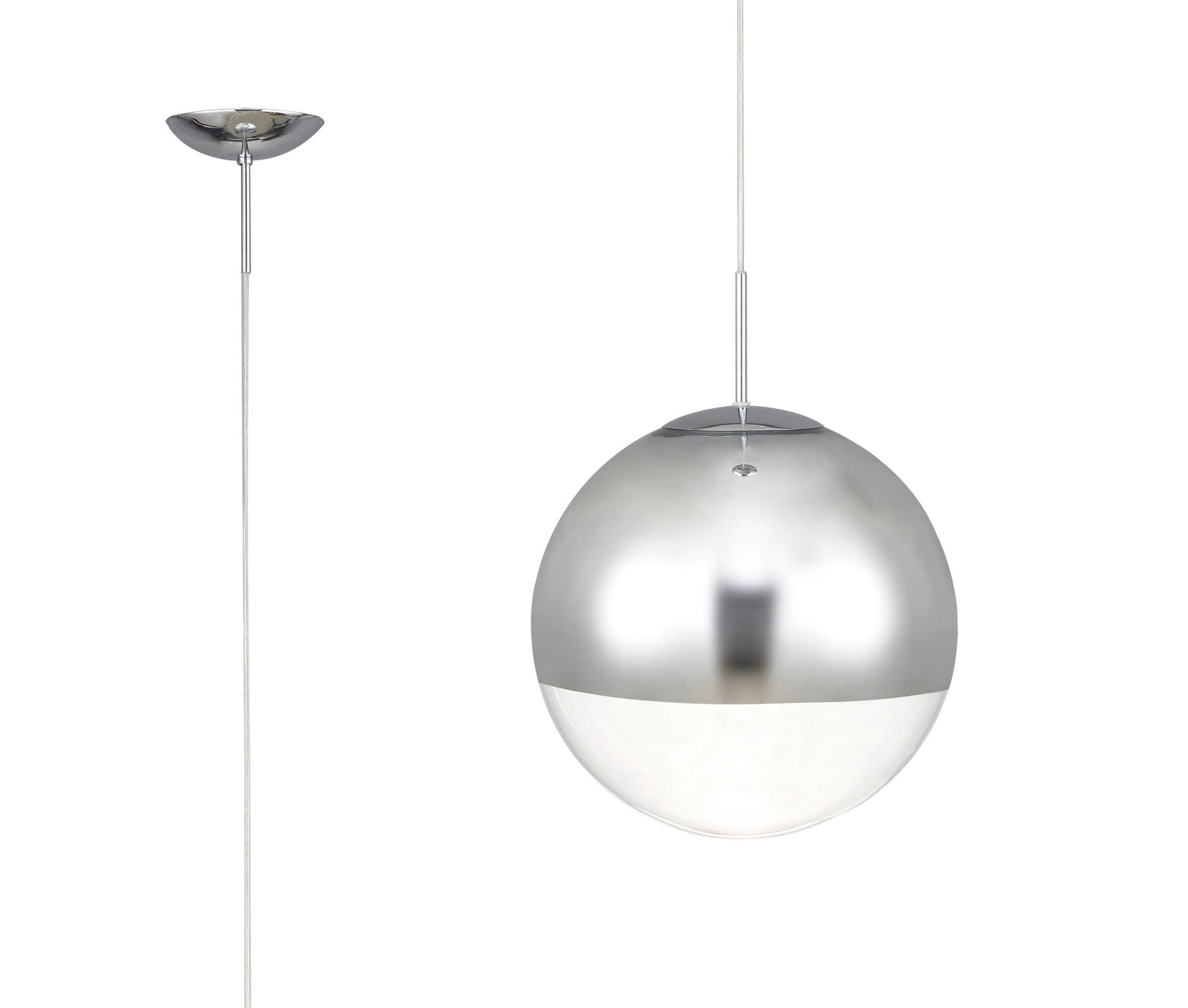 Miranda Small Ball Pendant 1 Light E27 Polished Chrome Suspension With Mirrored/Clear Glass Globe