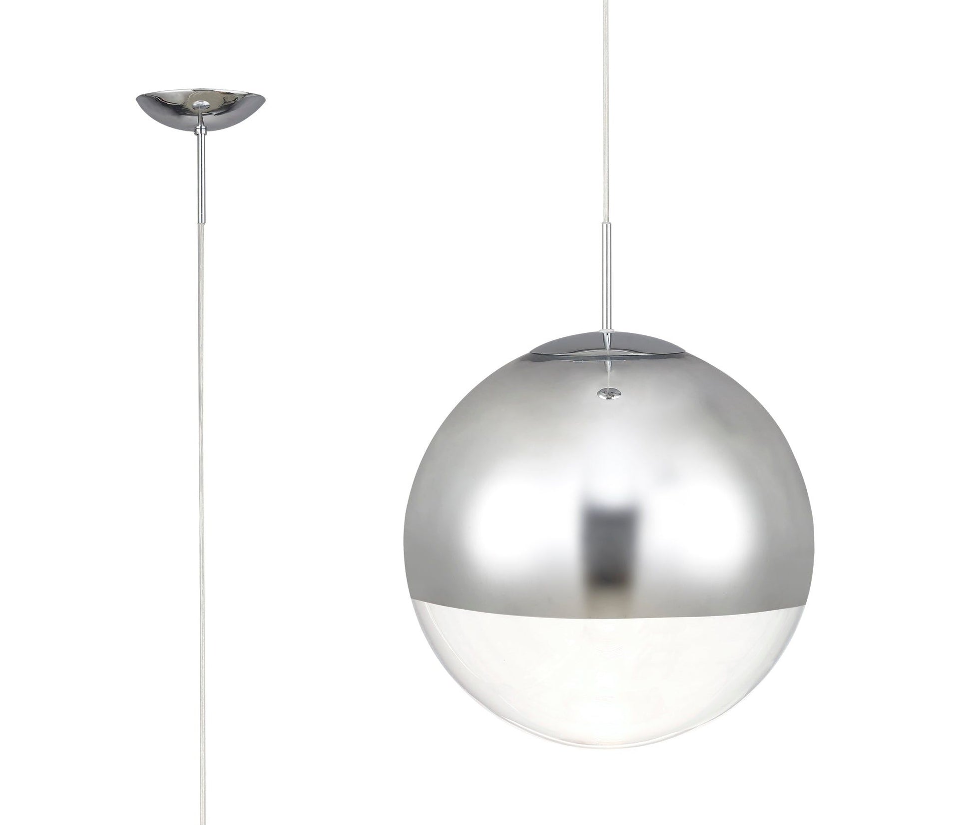 Miranda Pendant Ceiling Light Small/Medium/Large - Polished Chrome & Clear Glass/Copper & Clear Glass/Satin Nickel & White Glass/Matt Black/Smoke Fade Glass./Antique Gold Suspension with Gold/Black Suspension With Frosted White Glass Finish IP20