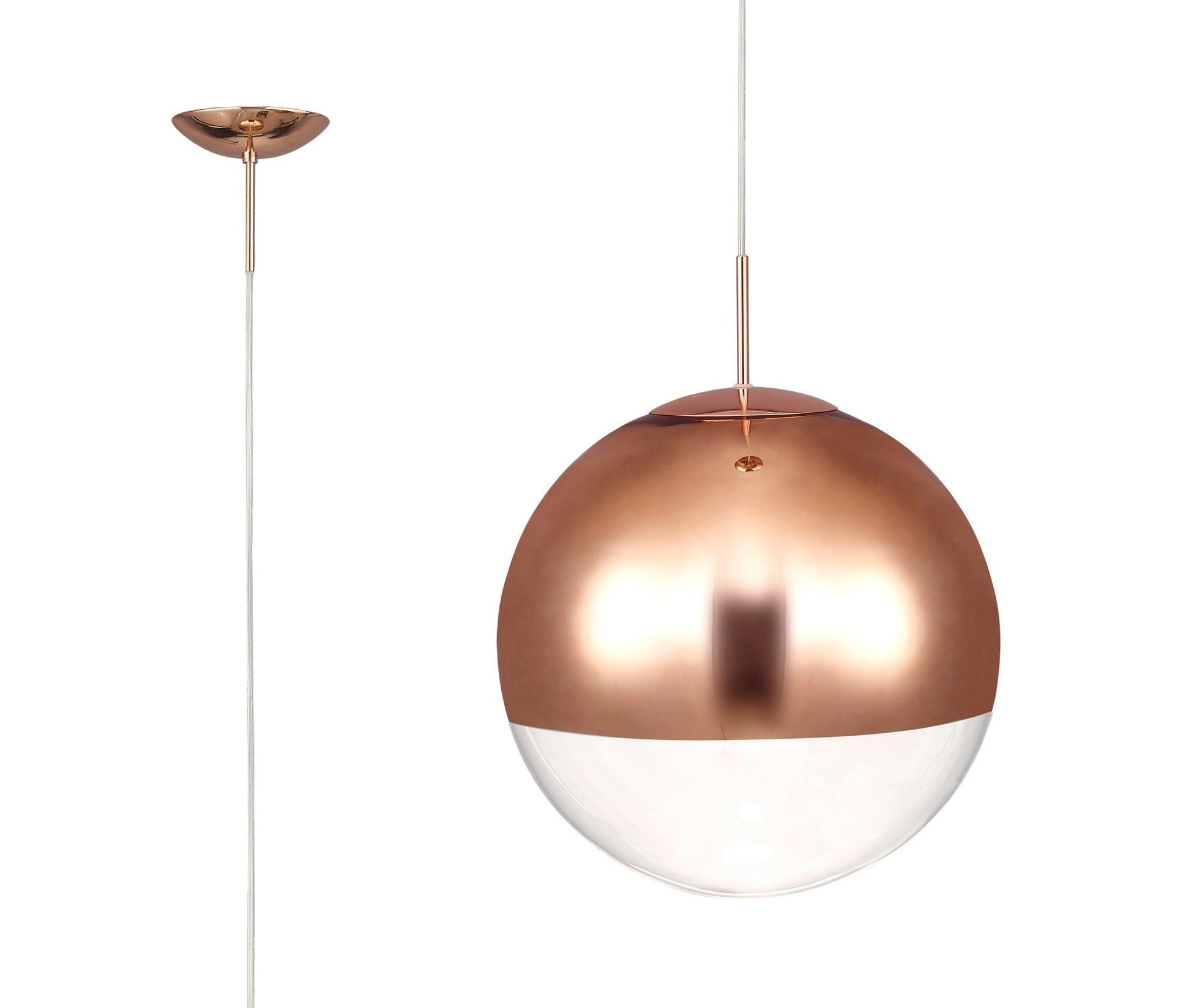 Miranda Pendant Ceiling Light Small/Medium/Large - Polished Chrome & Clear Glass/Copper & Clear Glass/Satin Nickel & White Glass/Matt Black/Smoke Fade Glass./Antique Gold Suspension with Gold/Black Suspension With Frosted White Glass Finish IP20
