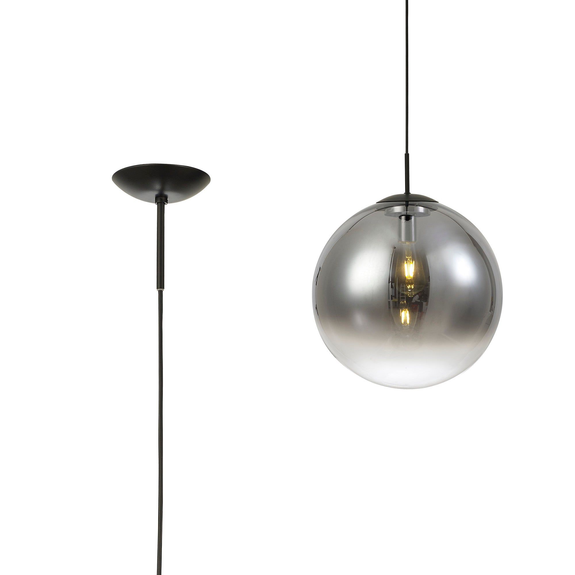 Miranda Pendant Ceiling Light Small/Medium/Large - Polished Chrome & Clear Glass/Copper & Clear Glass/Satin Nickel & White Glass/Matt Black/Smoke Fade Glass./Antique Gold Suspension with Gold/Black Suspension With Frosted White Glass Finish IP20