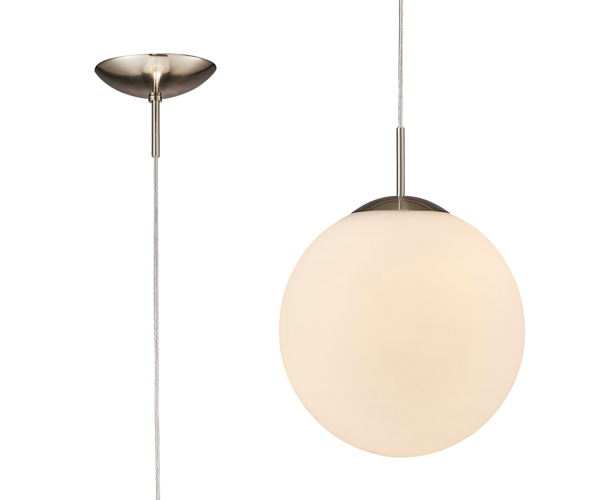 Miranda Pendant Ceiling Light Small/Medium/Large - Polished Chrome & Clear Glass/Copper & Clear Glass/Satin Nickel & White Glass/Matt Black/Smoke Fade Glass./Antique Gold Suspension with Gold/Black Suspension With Frosted White Glass Finish IP20